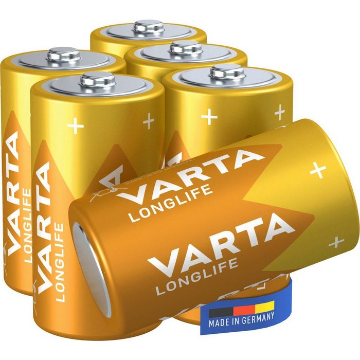 VARTA 6er Pack LONGLIFE Alkaline Batterie C Baby LR14 Made in Germany Batterie (1 5 V 6 St)