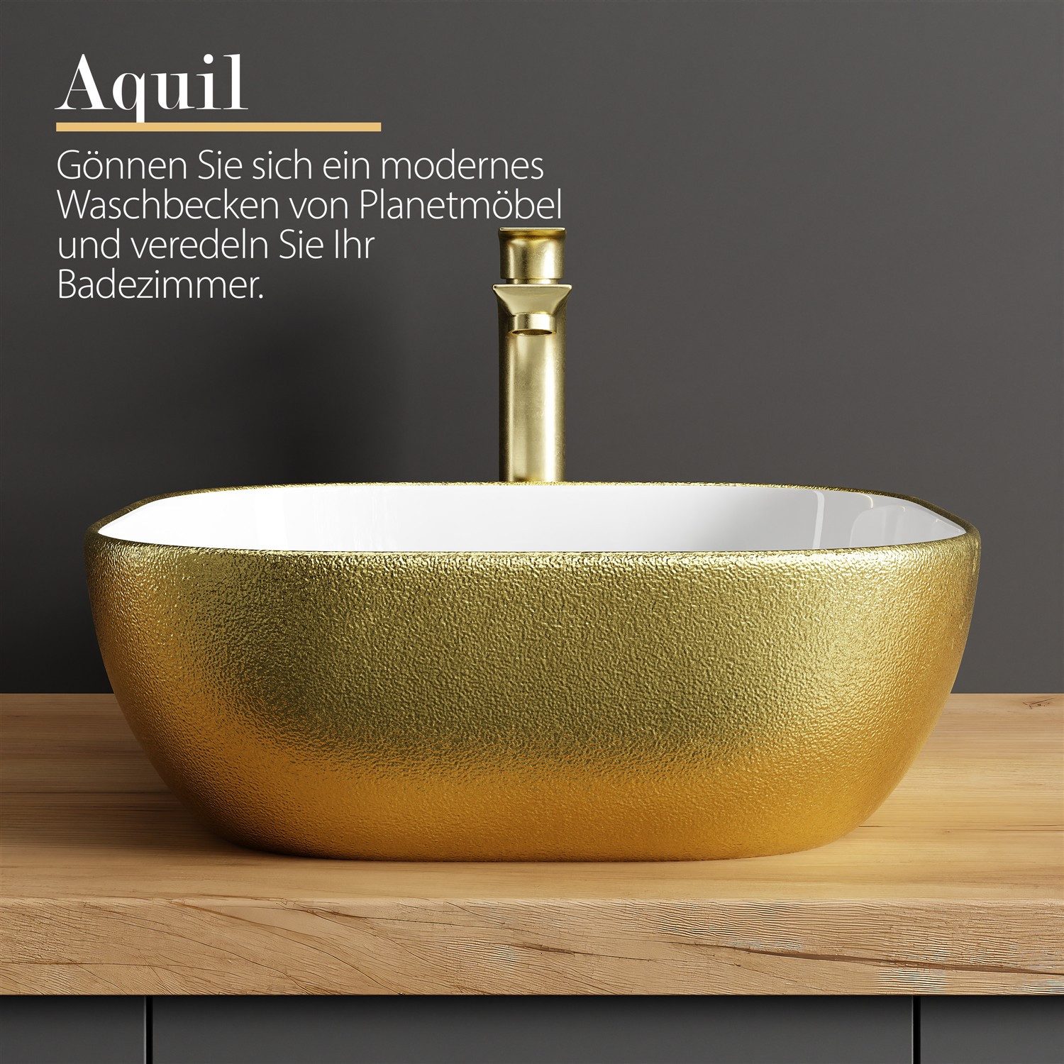 Planetmöbel Aufsatzwaschbecken Aquil Badezimmer Waschbecken klein 42 cm für Waschtisch (Keramik Aufsatzwaschbecken für Bad, Gäste WC, 1-St., Waschschale 42,5 x 42,5 x 14 cm ohne Hahnloch und Überlauf), für Waschtische oder Waschplätze