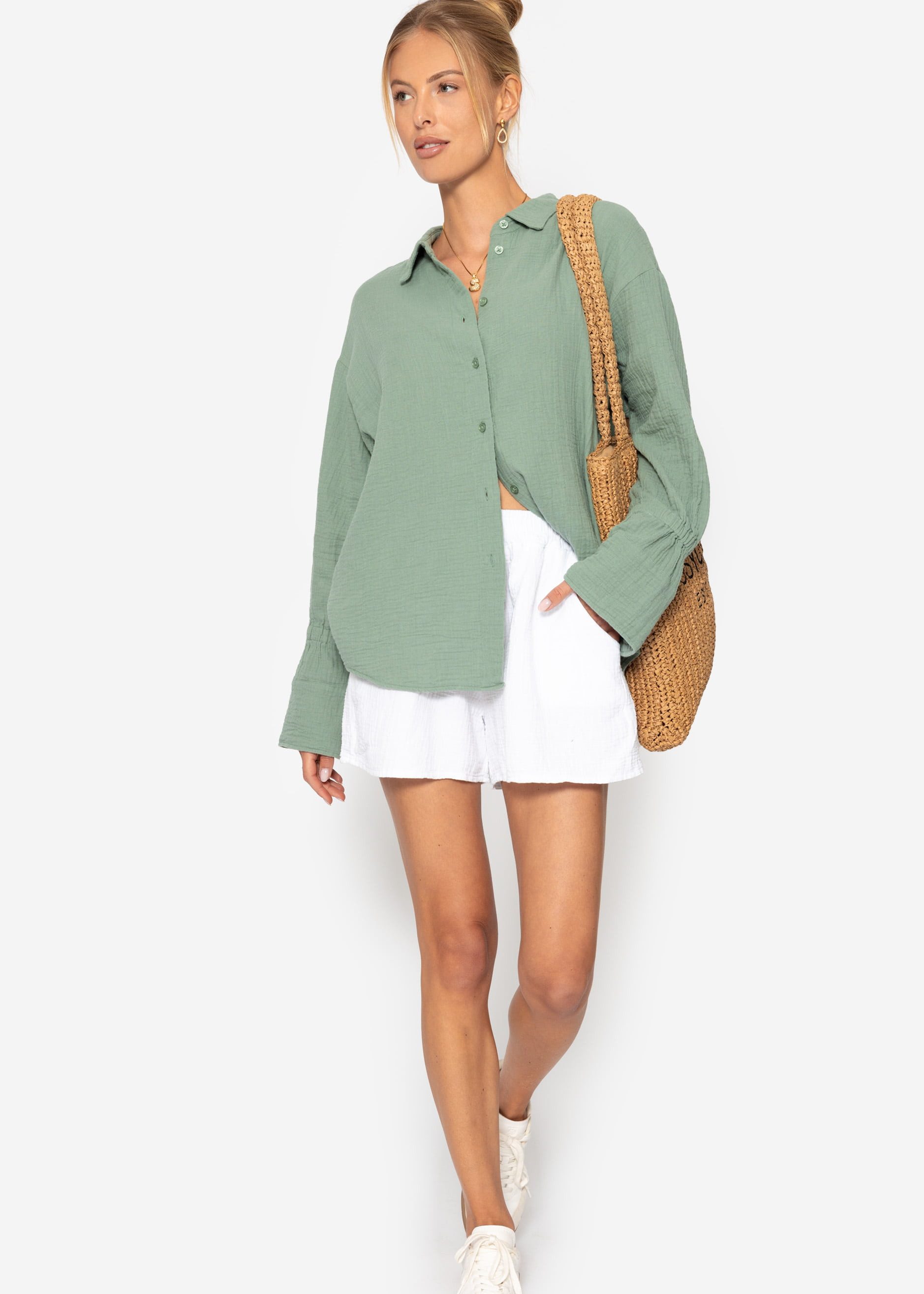 SASSYCLASSY Langarmbluse Musselin Bluse Oversize mit günstig online kaufen