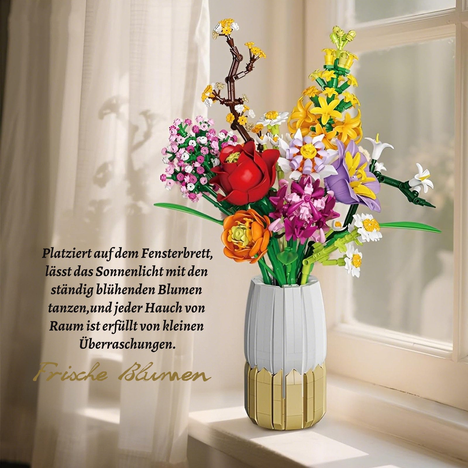 Bundviel Künstliche Blumen Bau-Set Blumentopf-Set Spielzeug Flowers Bausteinen Spielbausteine, (Set, 1458 St)