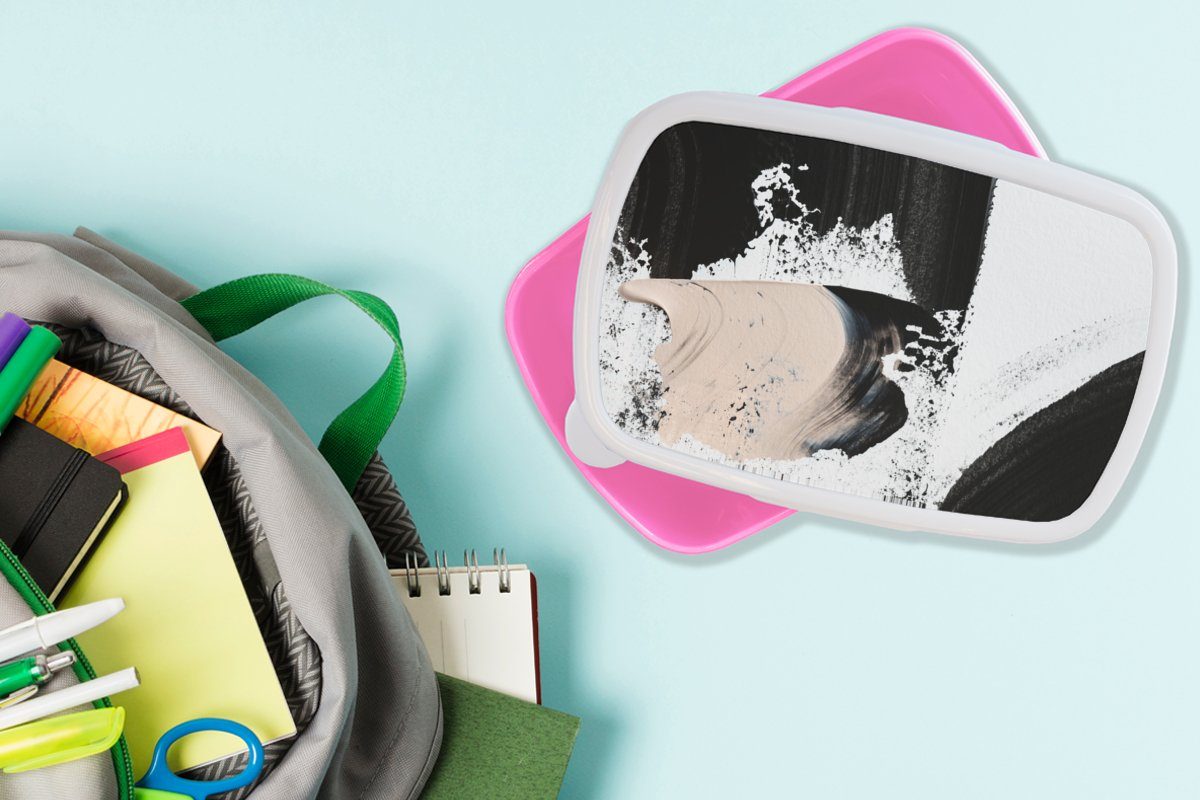 MuchoWow Lunchbox Malerei - Design, für Kinder, Snackbox, Abstrakt rosa - Erwachsene, Kunststoff Brotbox (2-tlg), Mädchen, Kunststoff, Brotdose