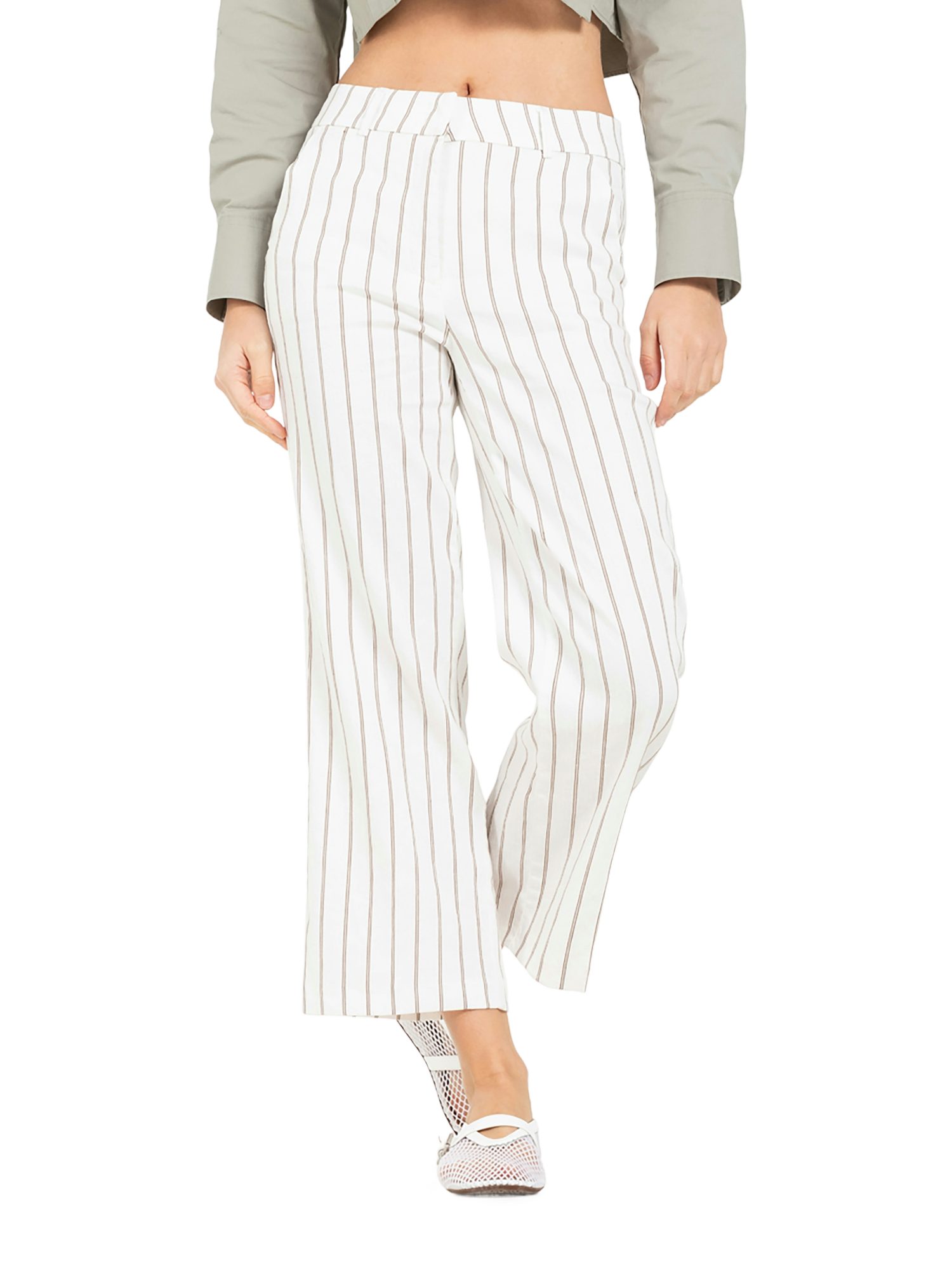 Cambio Stoffhose weiß, Casual, Leinen, Gestreift, Regular Fit, Mittel