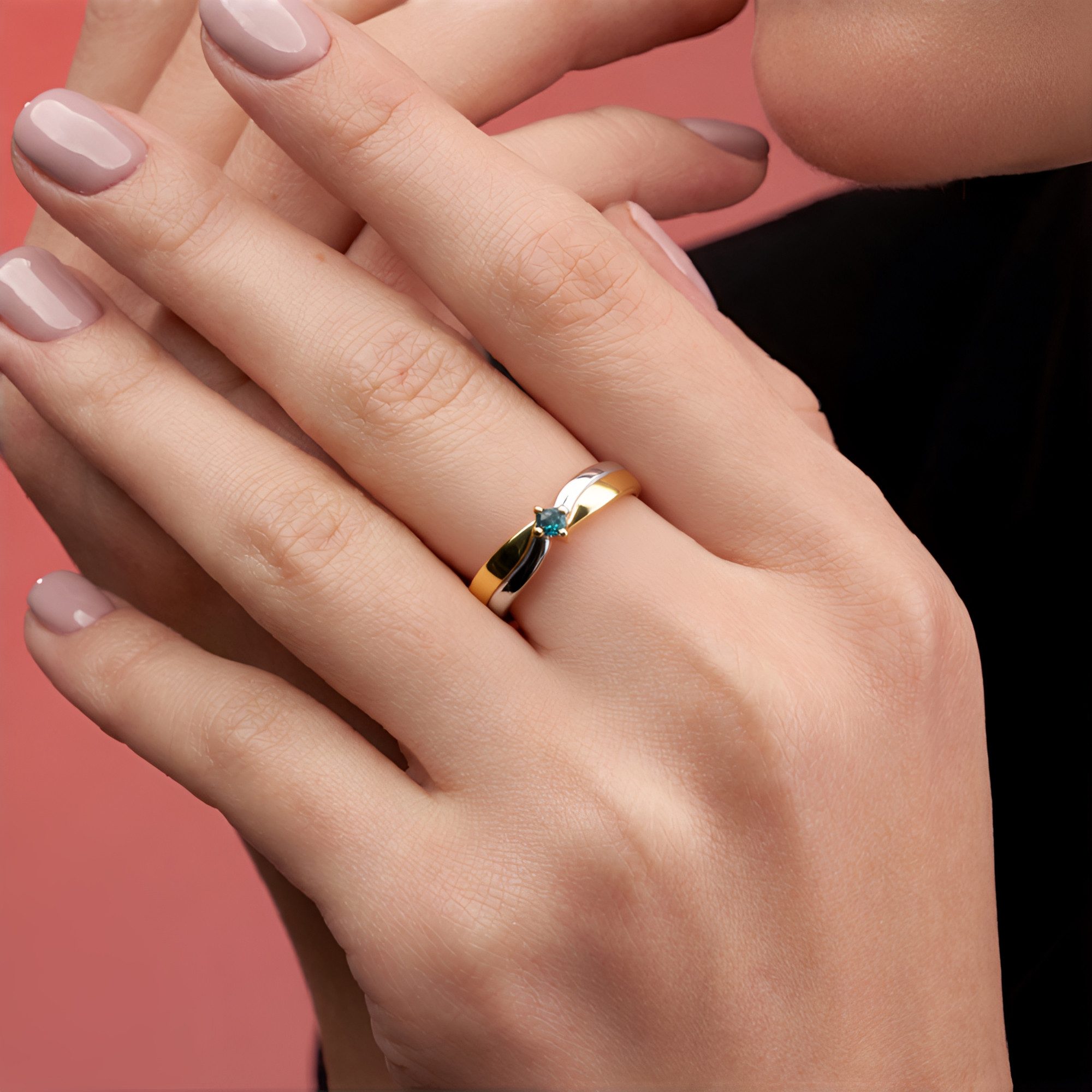 Cavill Diamantring Goldplattierter Silberring mit blauem I2-Diamant (1-tlg)