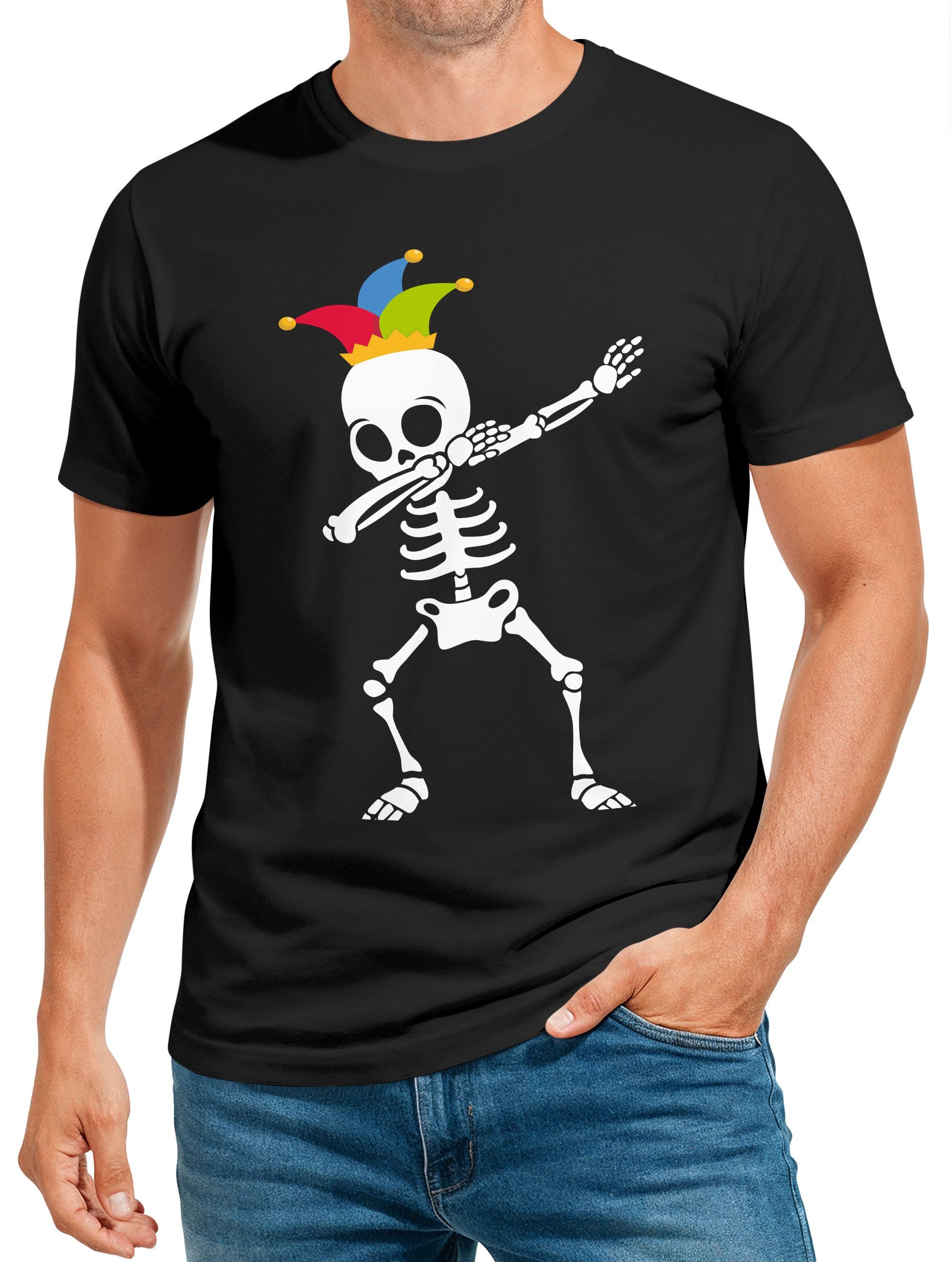 MoonWorks Print-Shirt Herren T-Shirt Fasching Karneval Dabbing Skelett Kost günstig online kaufen