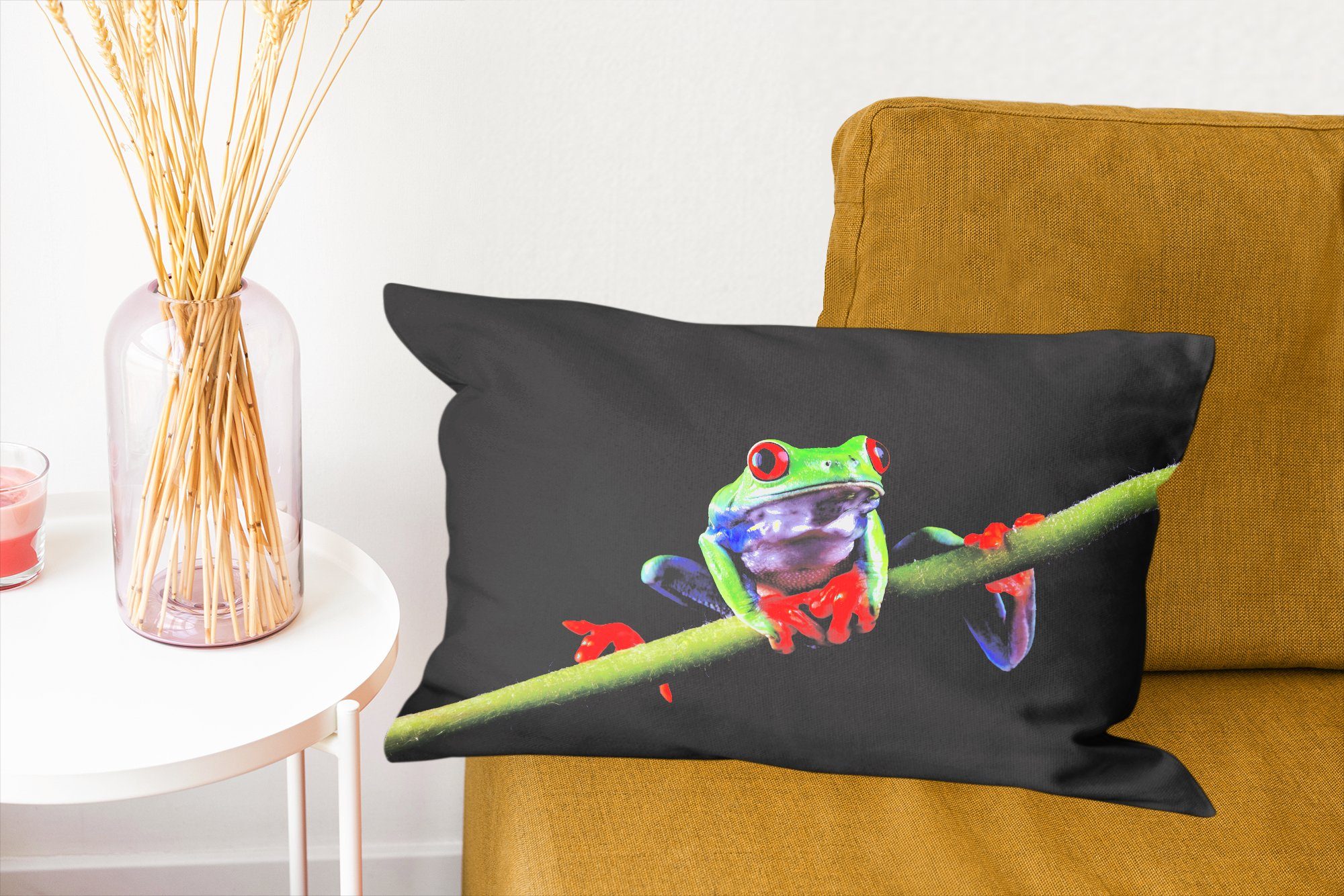 Schwarz, Dekokissen Dekokissen Pflanze Dekoration, Wohzimmer - Frosch mit Füllung, - MuchoWow Zierkissen, Schlafzimmer