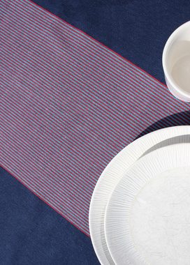 Indradanush Tischdecke Tischdecke von Hand gewebt blau rot weiß gestreift Baumwolle (1 Stück, 1 Tischdecke), gewebt, reine Baumwolle, handgemacht