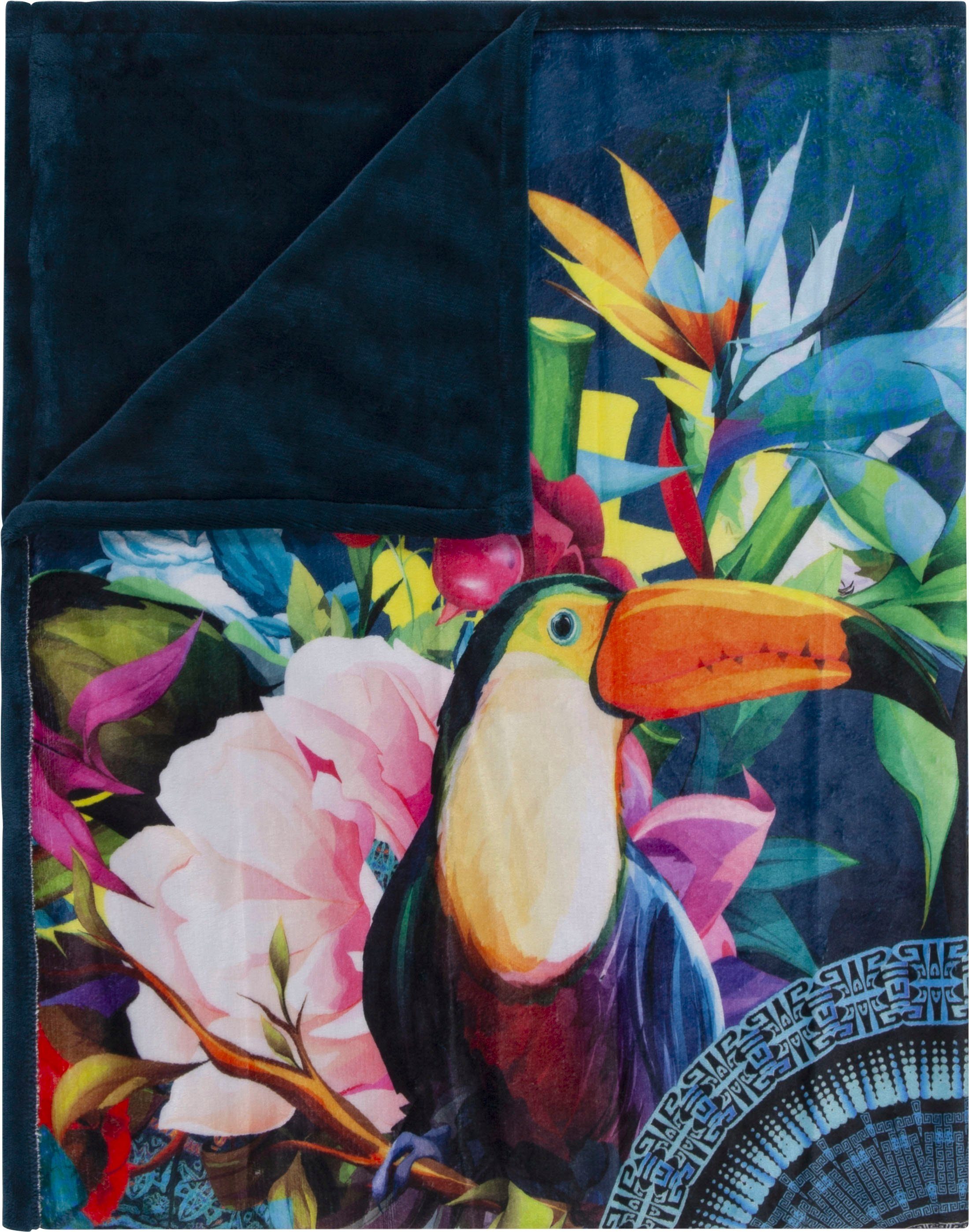 Plaid Cailani, hip, Sehr Weich, Kuscheldecke, 130x160 cm, Wendeoptik, Mandala, Dunkel Blau