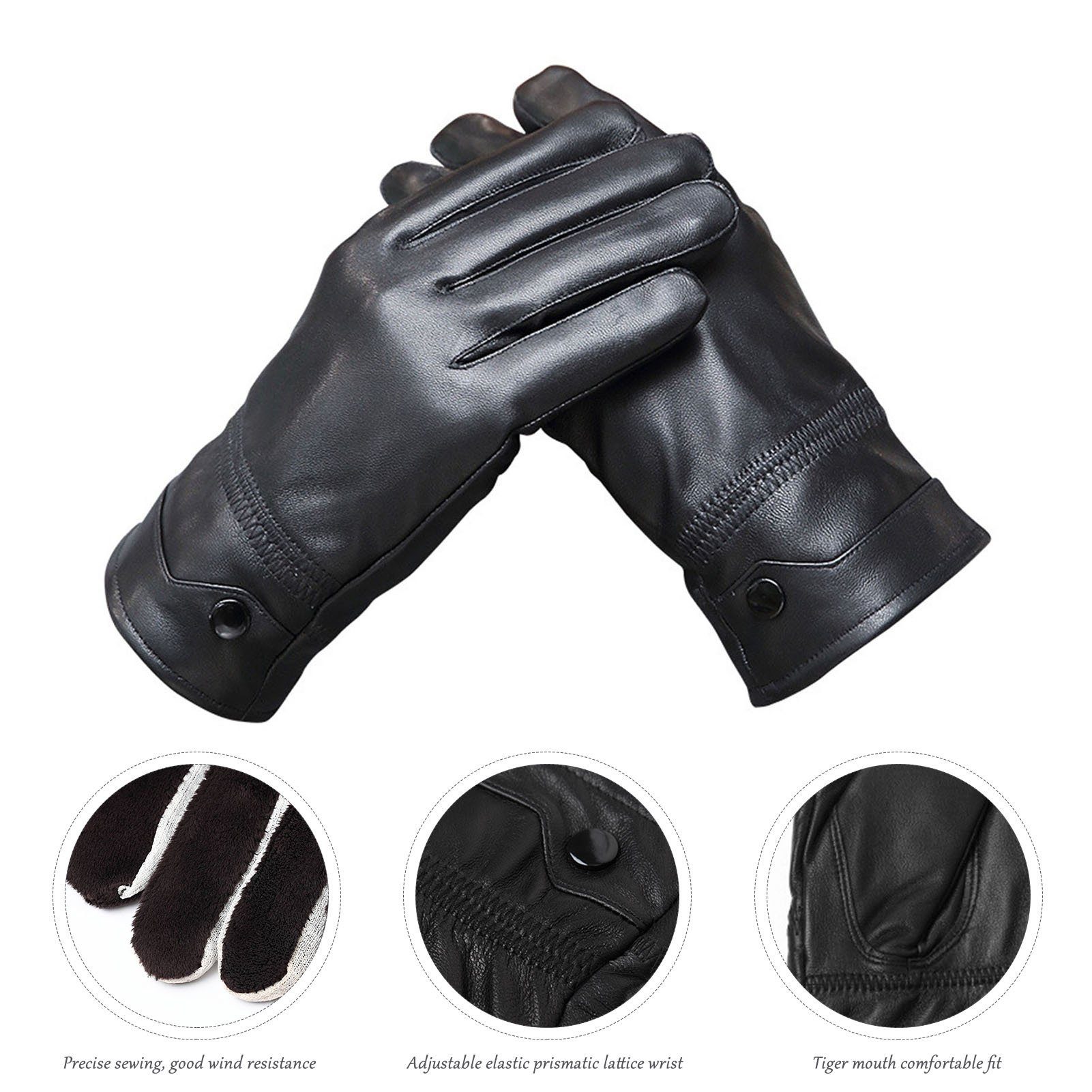 Blusmart Lederhandschuhe Herrenhandschuhe Aus Kunstwolle, Warm, Dick, Leder, Lederhandschuhe Fleecehandschuhe