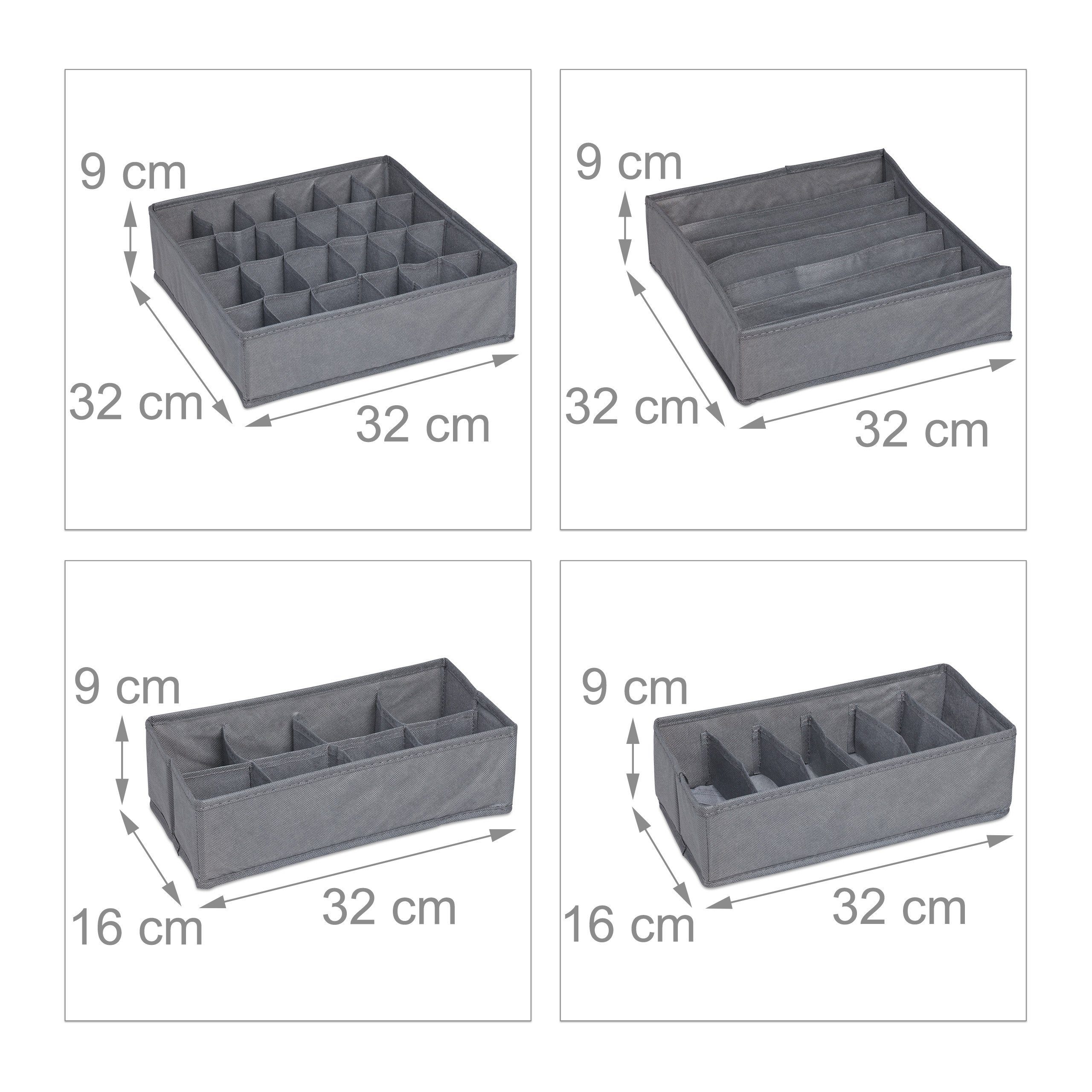 relaxdays Schubladeneinsatz 4 tlg. Unterwäsche Organizer Set (4 St), Dunkelgrau – Bild 4 von 5