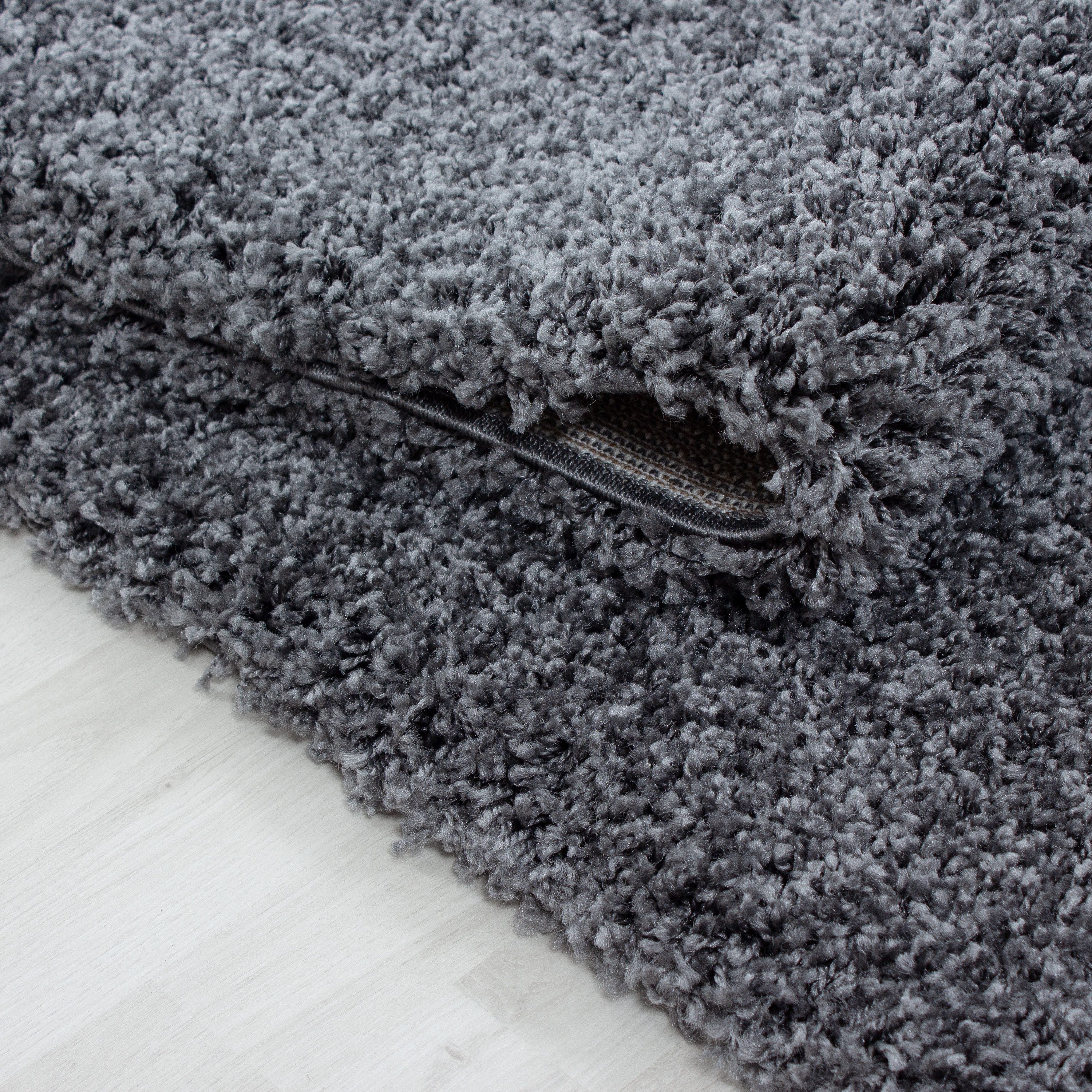KADIMA DESIGN Teppich RHEIN Shaggy Langflor Wohnzimmer Schlafzimmer Waschbar Flauschig, Rund, Höhe: 32 mm, Grau, 200x200 cm, Wohnzimmerteppich Strapazierfähig Waschbar