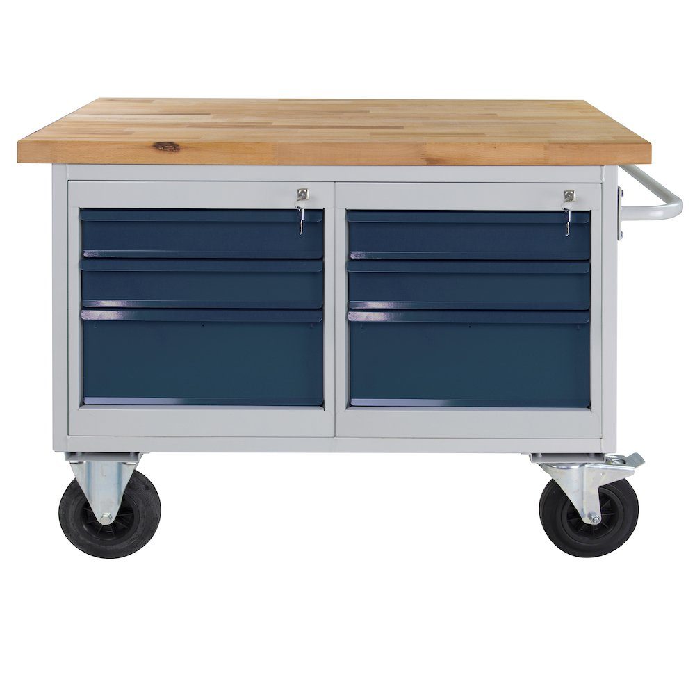 PROREGAL® Werkbank Mobile Werkbank Rhino mit 6 Schubladen, HxBxT 83x130x60cm, Grau/Blau Anthrazitgrau