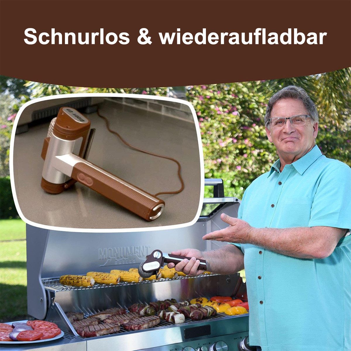 DOPWii Elektro-Oberflächenbürste Elektrischer Grillreiniger mit LED-Licht – Kein Vorheizen, Grillbürste, 1-tlg., Reinigungsbürste,Spülmaschinenfest, für Outdoor BBQ