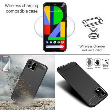 Nalia Smartphone-Hülle Google Pixel 4, Carbon Look Silikon Hülle / Matt Schwarz / Rutschfest / Karbon Optik
