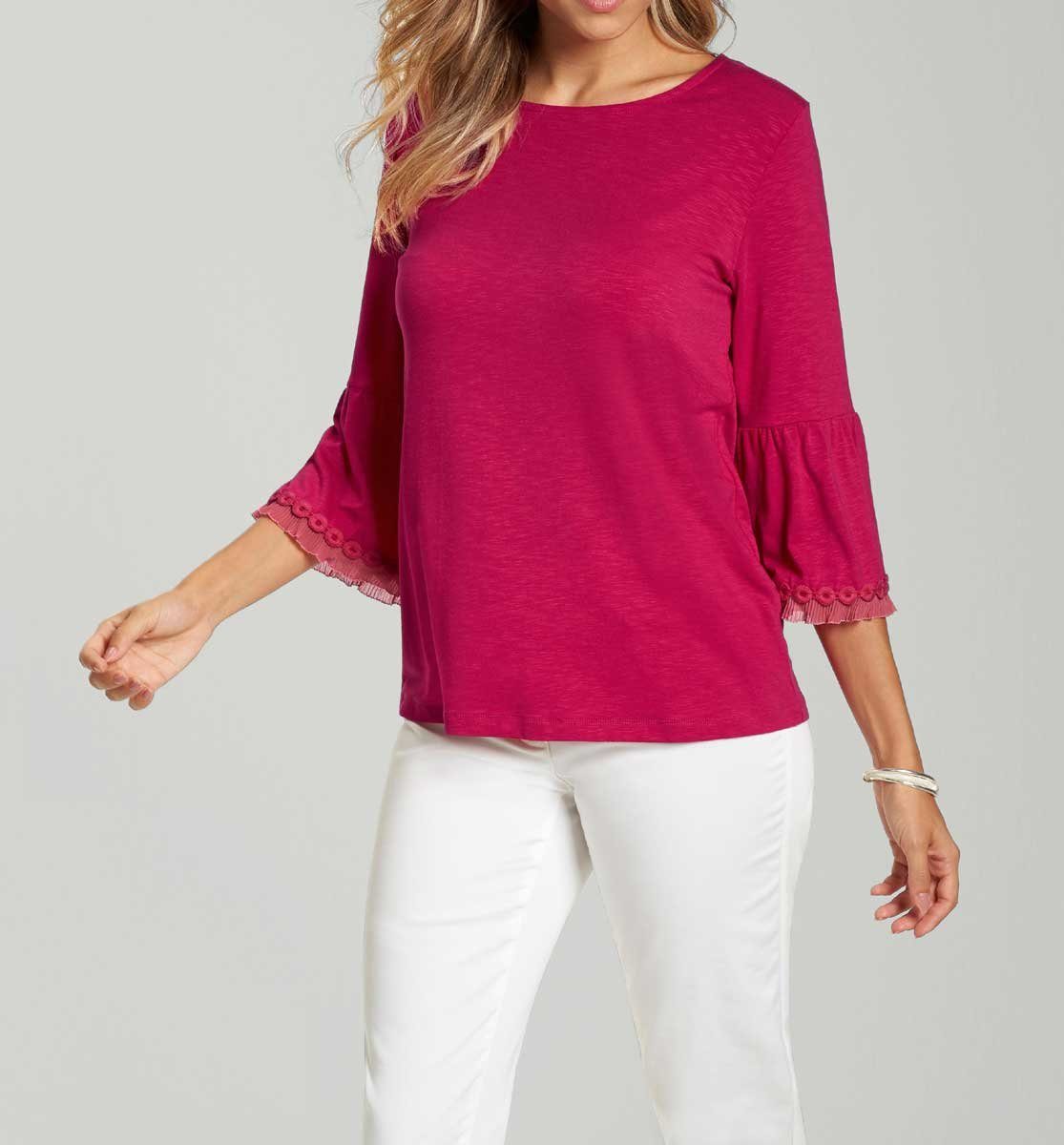 T-Shirt Jerseyshirt Damen L mit Volants, L creation pink CRéATION