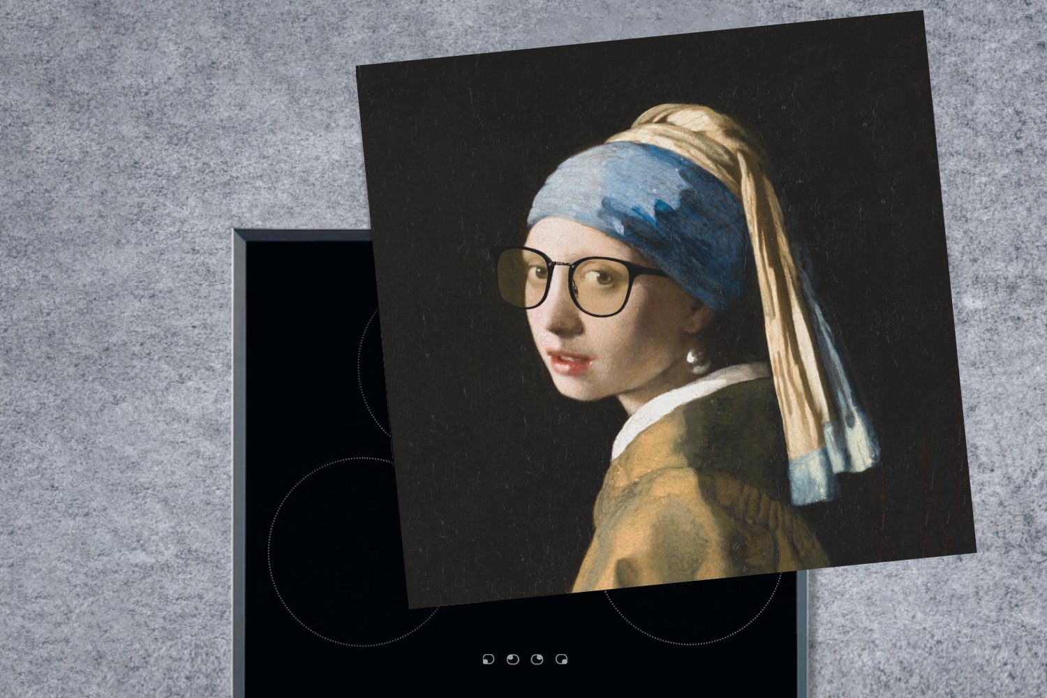MuchoWow Herdblende-/Abdeckplatte Mädchen (1 Brillen, für Vinyl, Arbeitsplatte 78x78 - mit Vermeer - Perlenohrring Ceranfeldabdeckung, Das cm, dem küche tlg),