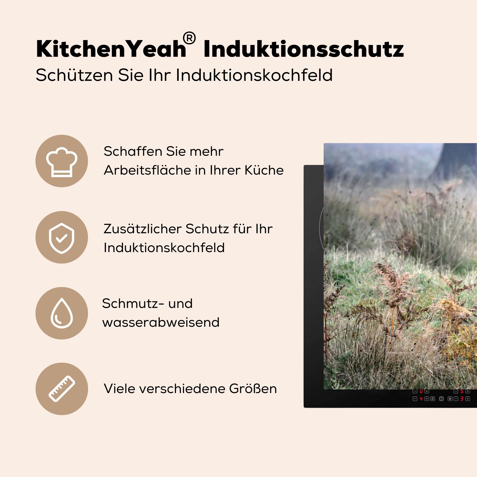 Wald, cm, Schutz 81x52 für Vinyl, Induktionskochfeld tlg), Ceranfeldabdeckung die Herdblende-/Abdeckplatte - - Hirsch Vogel (1 MuchoWow küche,