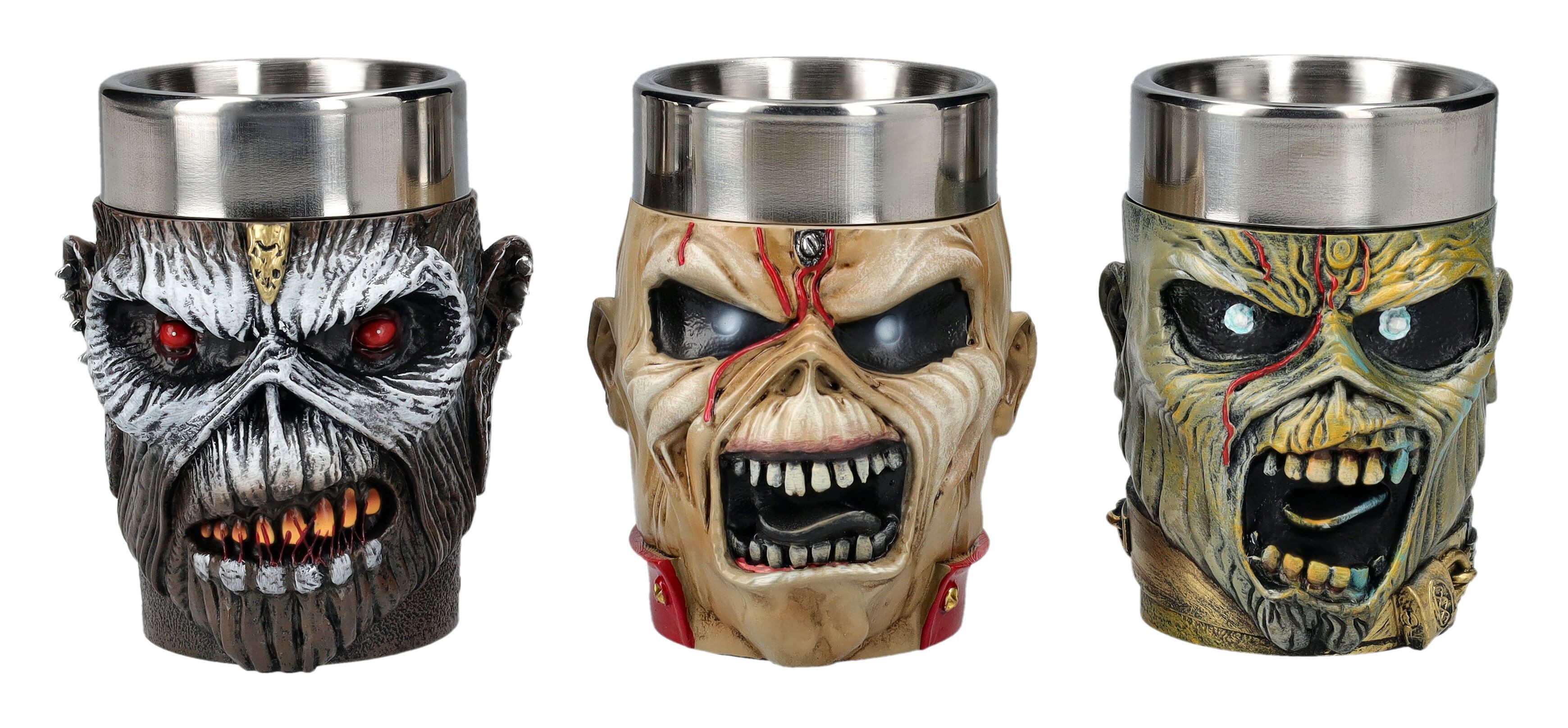 Figuren Shop GmbH Schnapsglas Schnapsbecher Iron Maiden - Eddie 3er Set - Shot Glas Merchandise Deko, Kunststein (Polyresin), Edelstahl