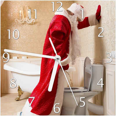 Wallario Wanduhr Weihnachtsmann macht Pause und pinkelt auf edler Toilette (Glasuhr)