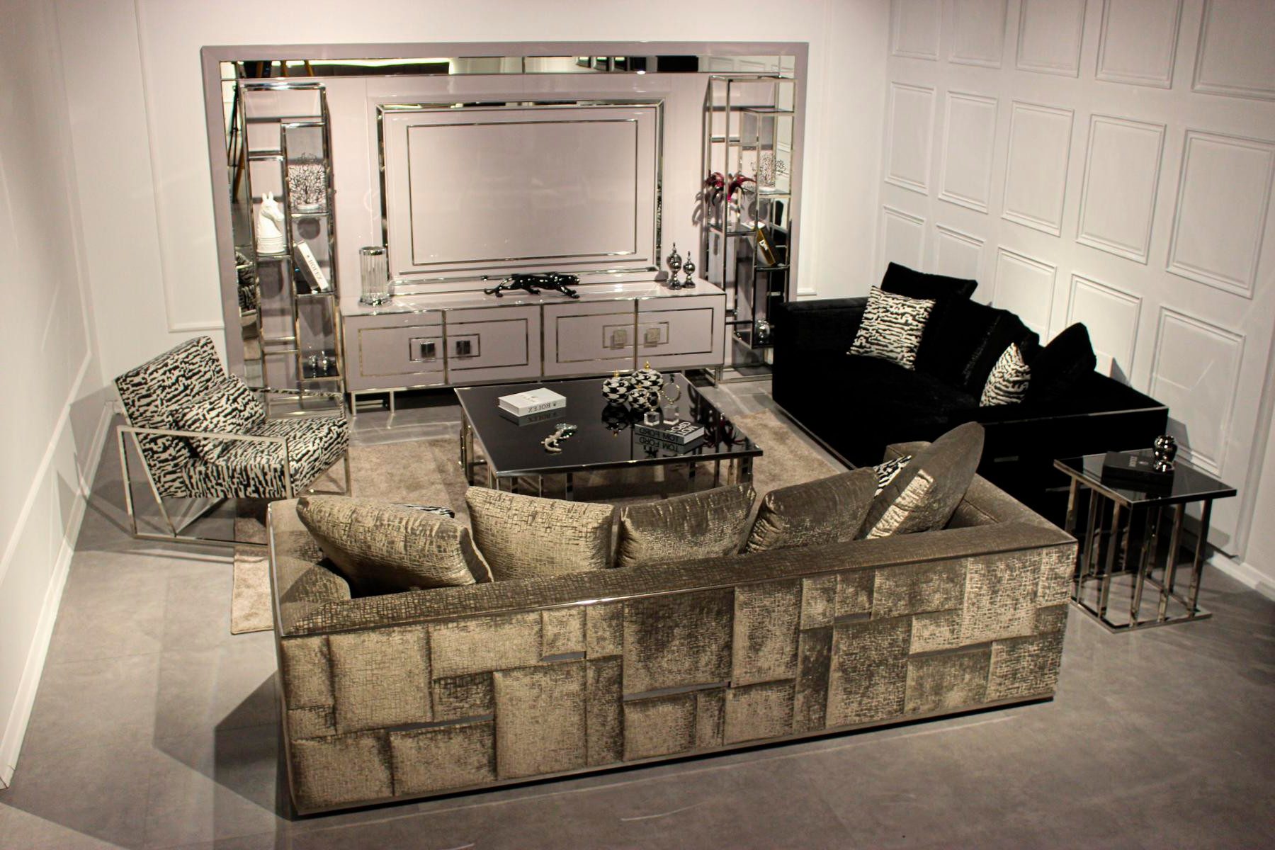 Xlmoebel Polstergarnitur Moderne Sofagarnitur mit Wohnwand und Couchtisch in elegantem Design, (Beistelltisch), Hergestellt in Europa