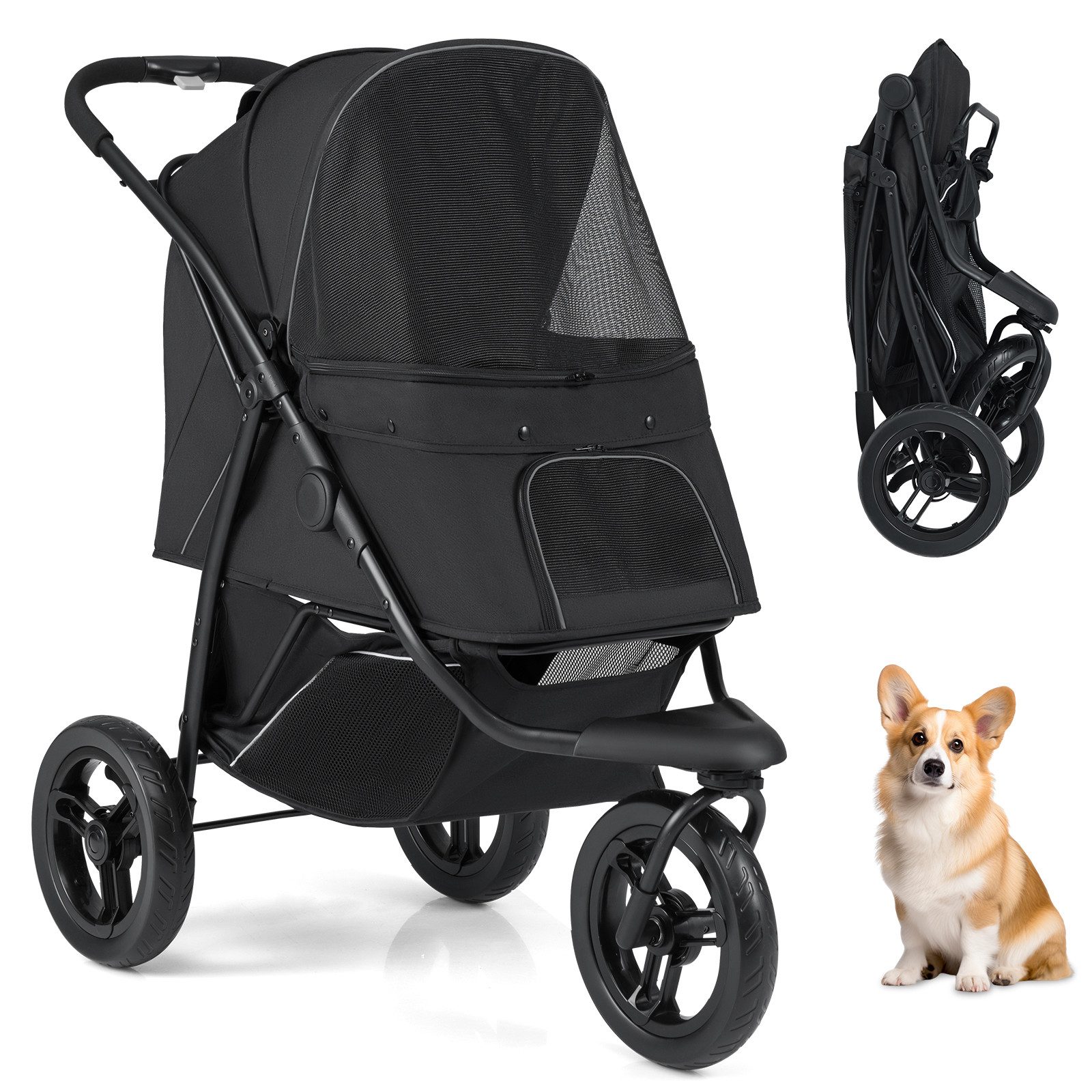 COSTWAY Hundebuggy, (1-tlg), Hundewagen, Haustierwagen mit Sonnendach, klappbar