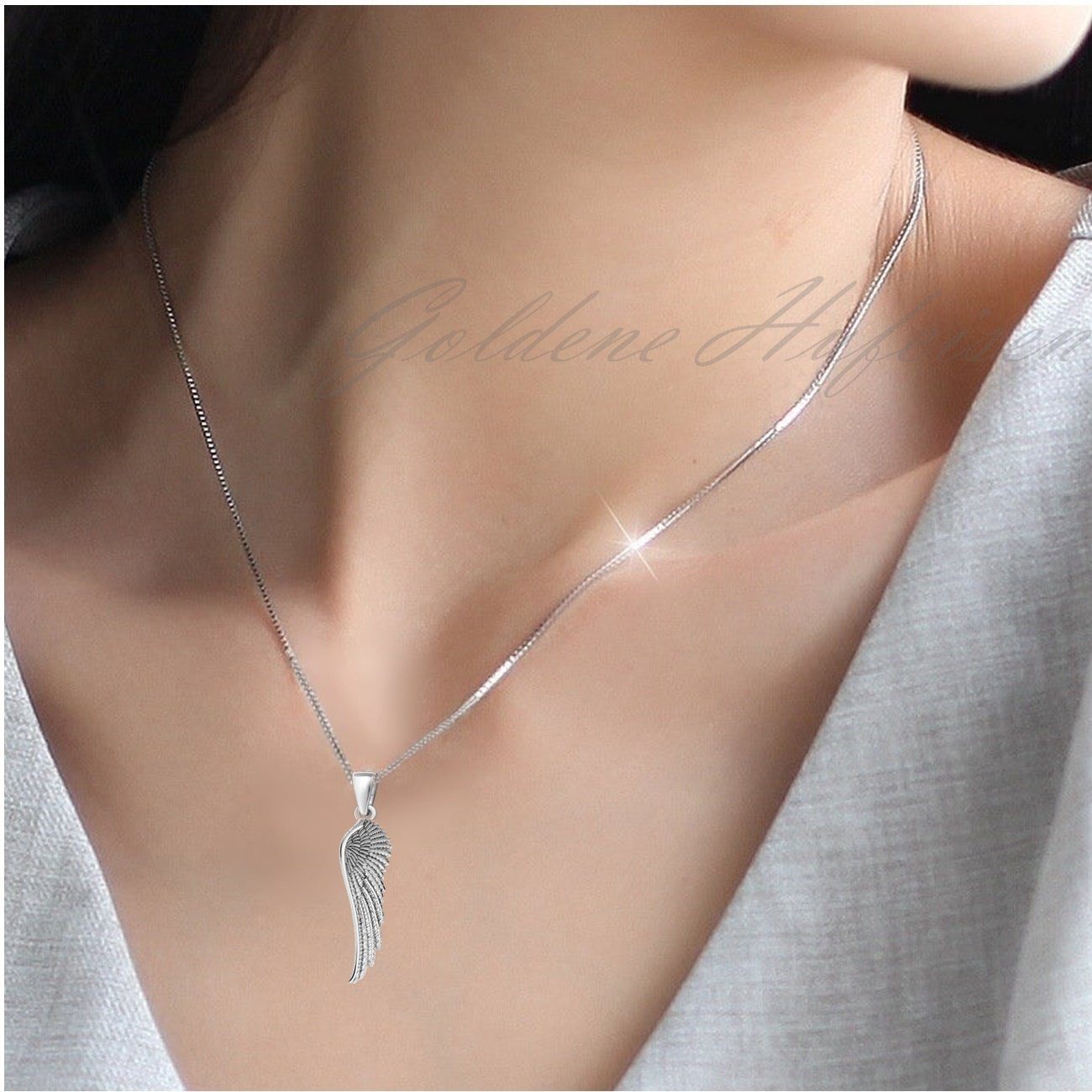 Goldene Hufeisen Kette mit Anhänger Glücksbringer Schutzengel Engelsflügel Anhänger mit Kette 92Silber (2-tlg, inkl. Etui), Rhodiniert