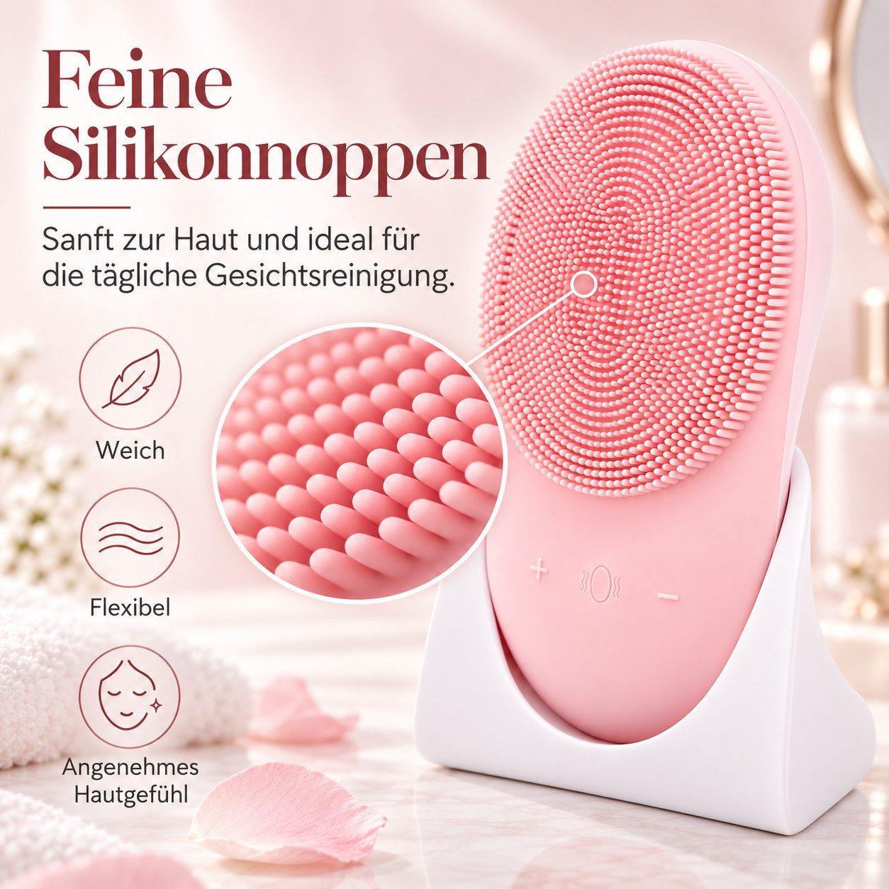 Luckice Gesichtsmassagegerät Gesichtsreinigungsbürste, Elektrisches Gesichtsmassagegerät, Alle Hauttypen Ultrahygienische Skincare,Einfache Gesichtsreinigung, E – Bild 3 von 5