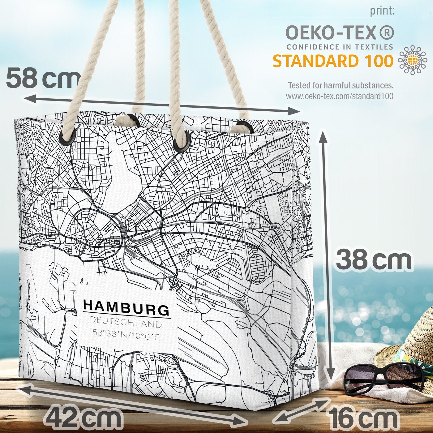 Reeperbahn Karte Hamburg Stadtkarte Landkarte Strandtasche Bag (1-tlg), VOID Beach Deutschland Stadtplan