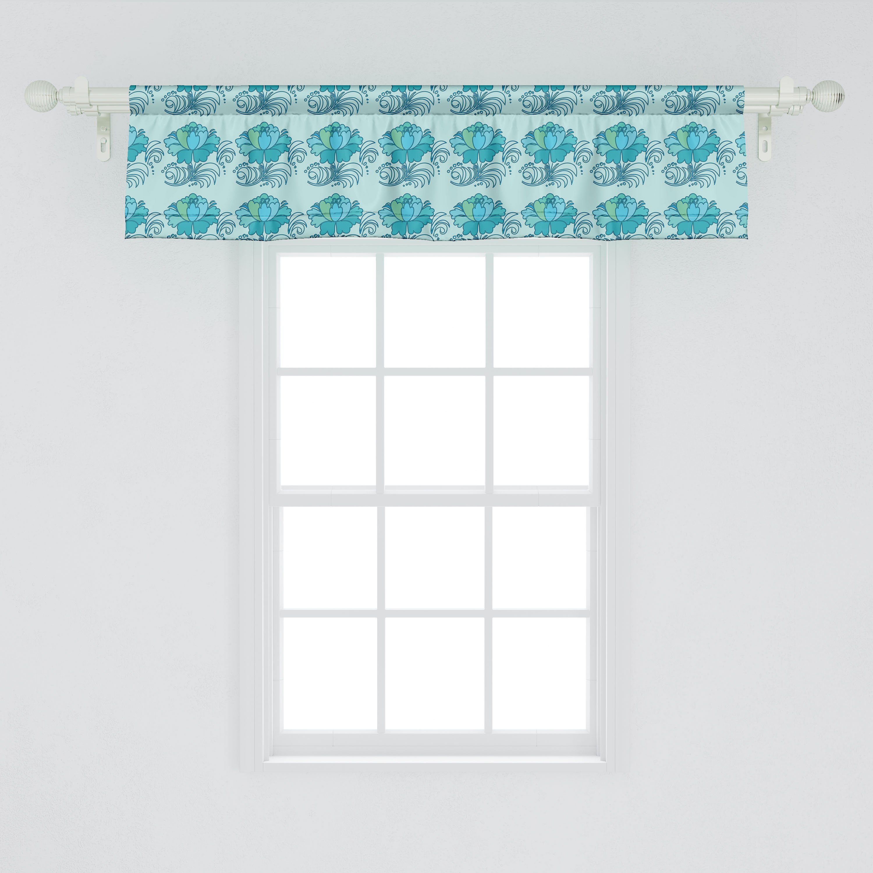 Scheibengardine Vorhang mit Stangentasche, Dekor für Repetitive Abakuhaus, Microfaser, Küche Flowers Blumen Lotus Volant Schlafzimmer