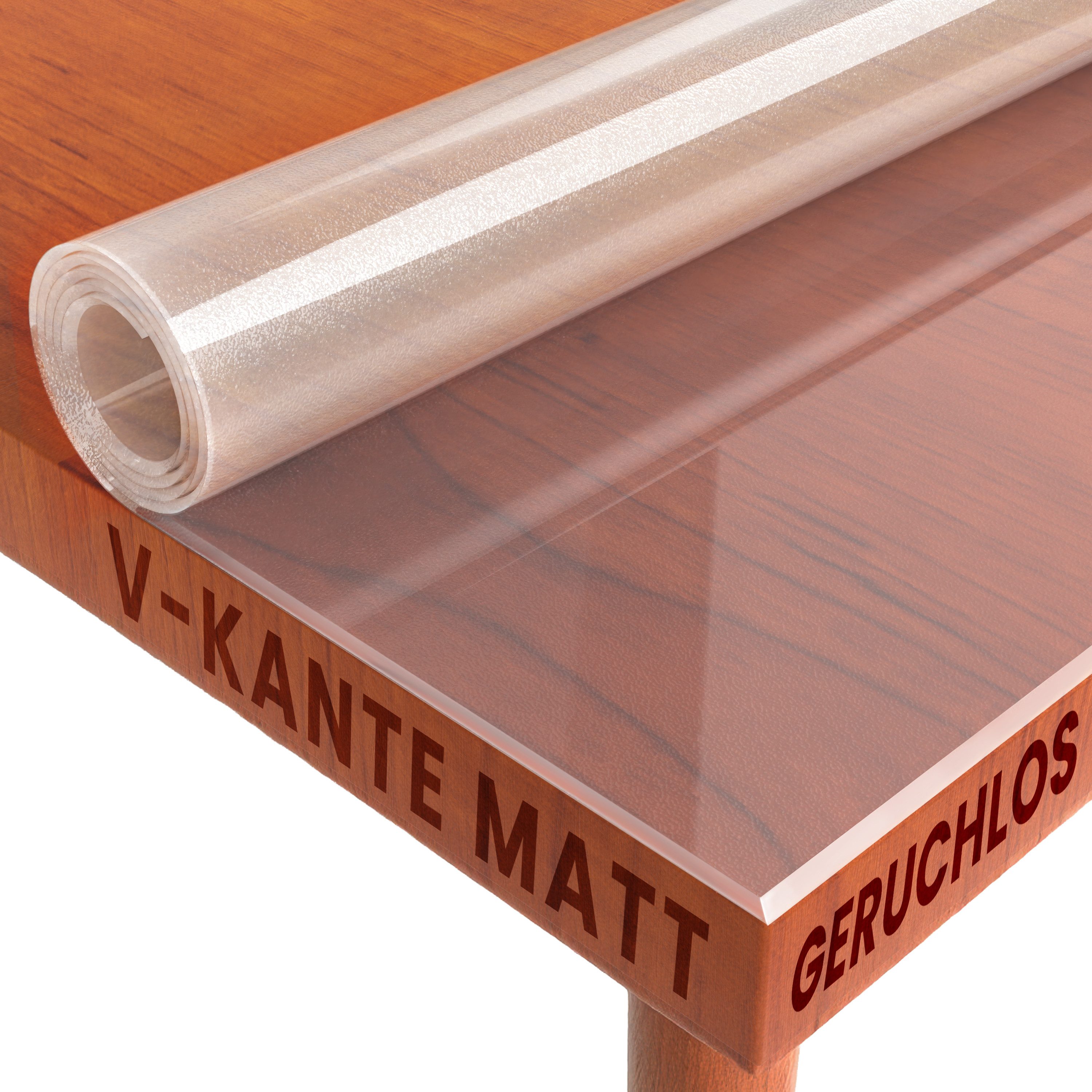 DecoHomeTextil Heimtextilmanufaktur Tischdecke Transparent Schutzfolie Folie leicht mattiert Abgeschrägte V-Kante, robust, reißfest, schalldämmend