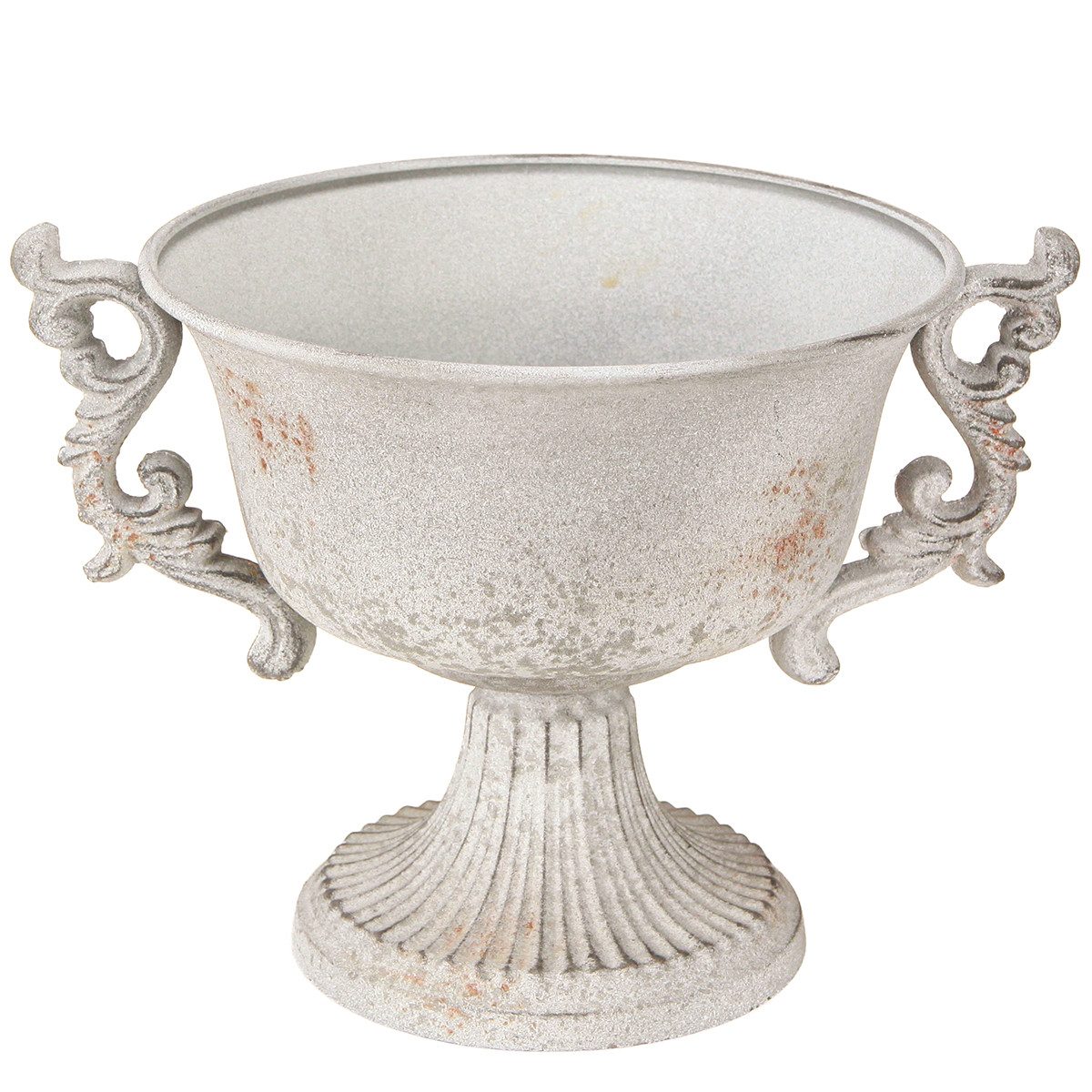 Dekoschale Vintage Metall Deko Pokal mit Henkeln Grau Rost 18,5cm