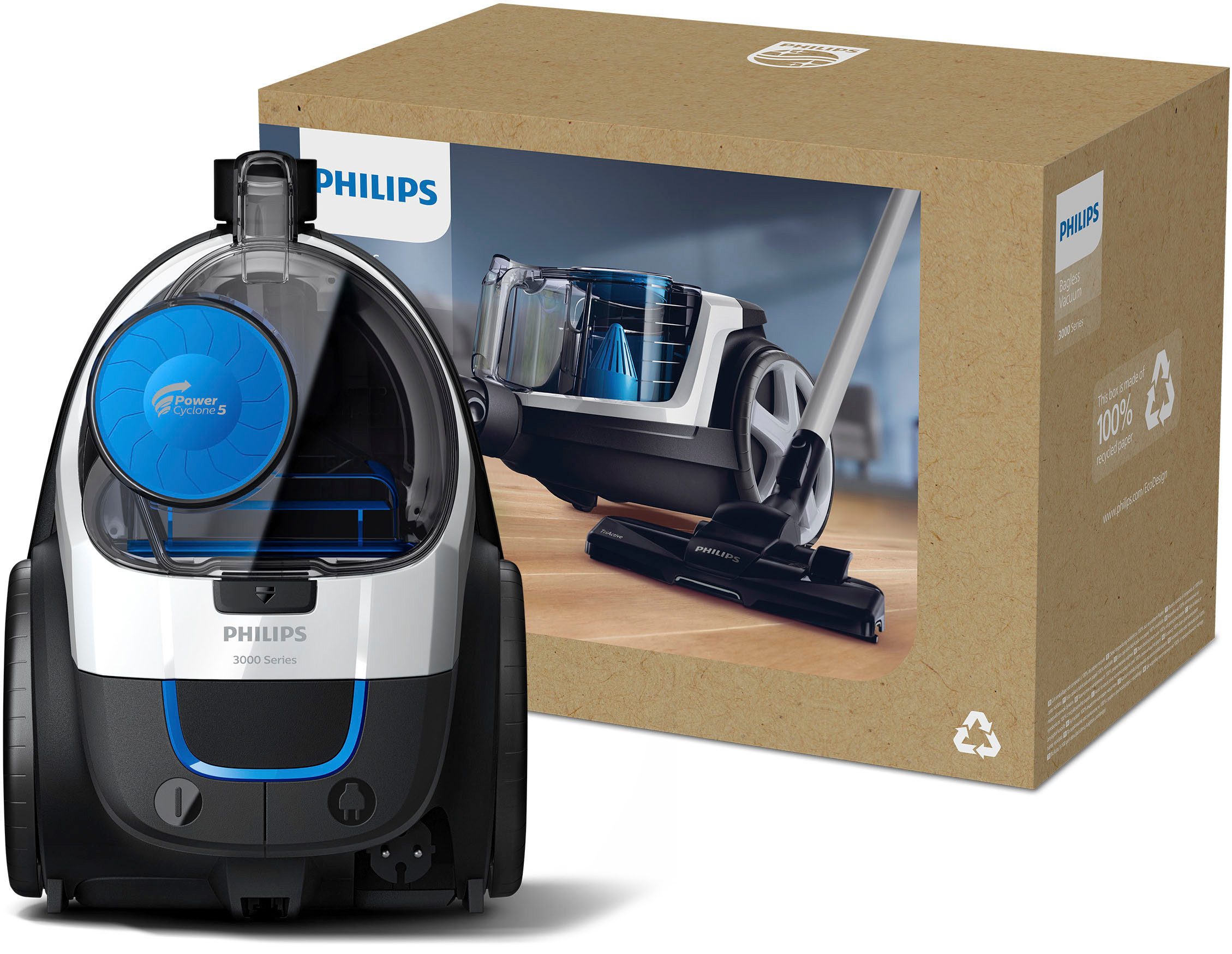 Philips Bodenstaubsauger FC9332/09, 900 W, beutellos, mit 1,5 l Fassungsvermögen und Tri-Active-Düse