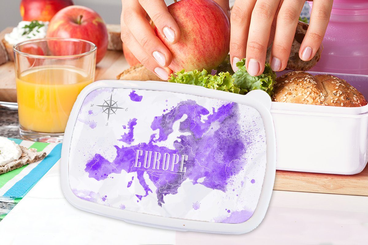 Jungs und MuchoWow weiß Europa Erwachsene, Weltkarte Mädchen für - Lunchbox (2-tlg), und Brotbox Farbe, Kinder für Kunststoff, Brotdose, -