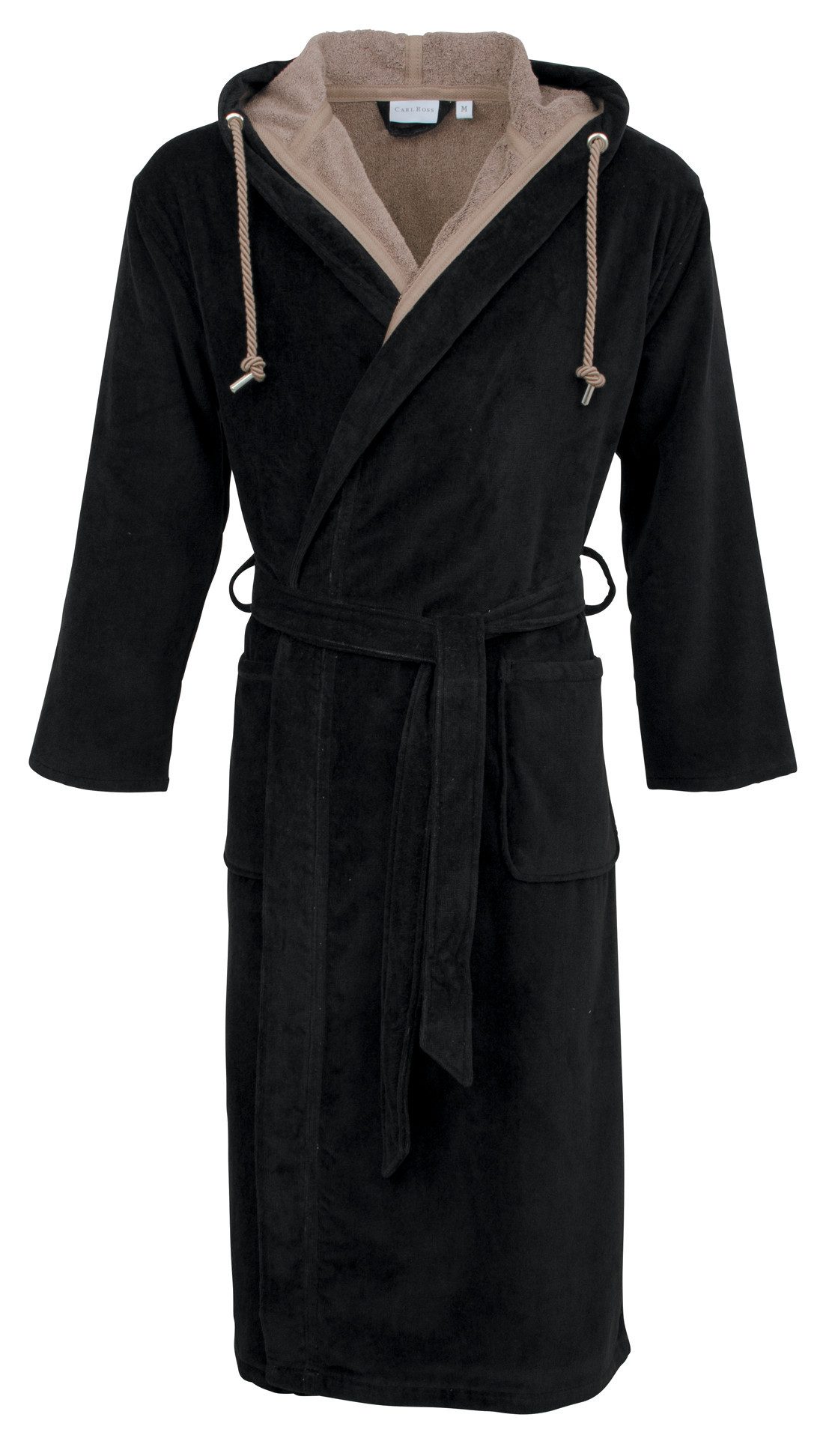 Carl Ross Unisex-Bademantel velours, Langform, Velours, Kapuze, Gürtel, Kapuze