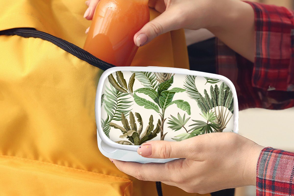 Palme und (2-tlg), Brotbox - - Kinder - weiß Dschungel Erwachsene, für MuchoWow Mädchen - - Kunststoff, Kinder Bananenstaude Pflanzen, Natur Brotdose, Lunchbox und für Jungs