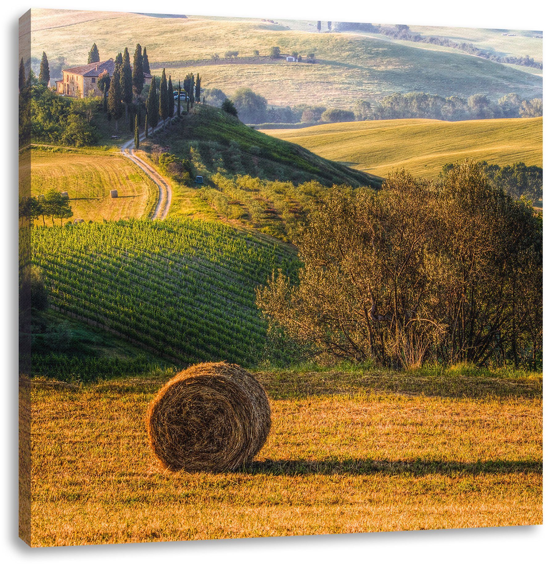 Landschaft fertig St), Landschaft, Leinwandbild bespannt, Italienische Toskana Leinwandbild Italienische inkl. Toskana Zackenaufhänger Pixxprint (1