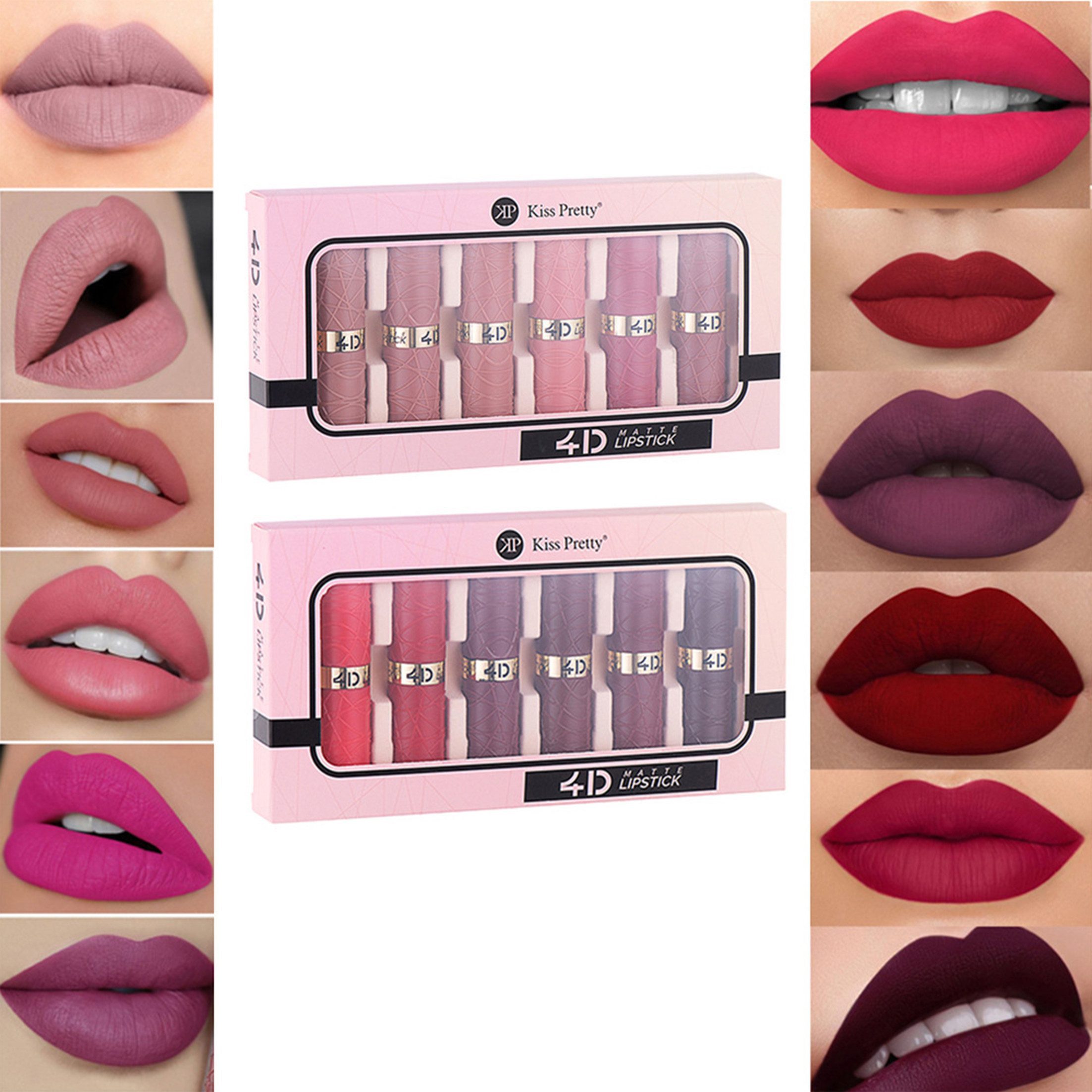 KINSI Lippenstift-Set Matt Lippenstift & Lipgloss Set - 6 Trendfarben - Lang anhaltend, Intensiv Pigmentiert - Cremig weich & Nicht Abblätternd