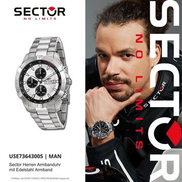 Sector Chronograph Sector Herren Armbanduhr Chrono, Herren Armbanduhr rund, groß (ca. 45x53mm), Edelstahlarmband silber