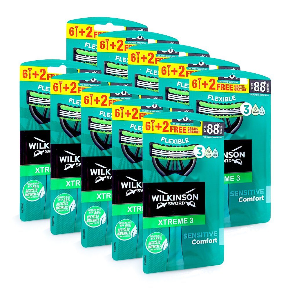 Wilkinson Rasierklingen Wilkinson Xtreme 3 Sensitive Comfort Einwegrasierer, 8er Pack x 10