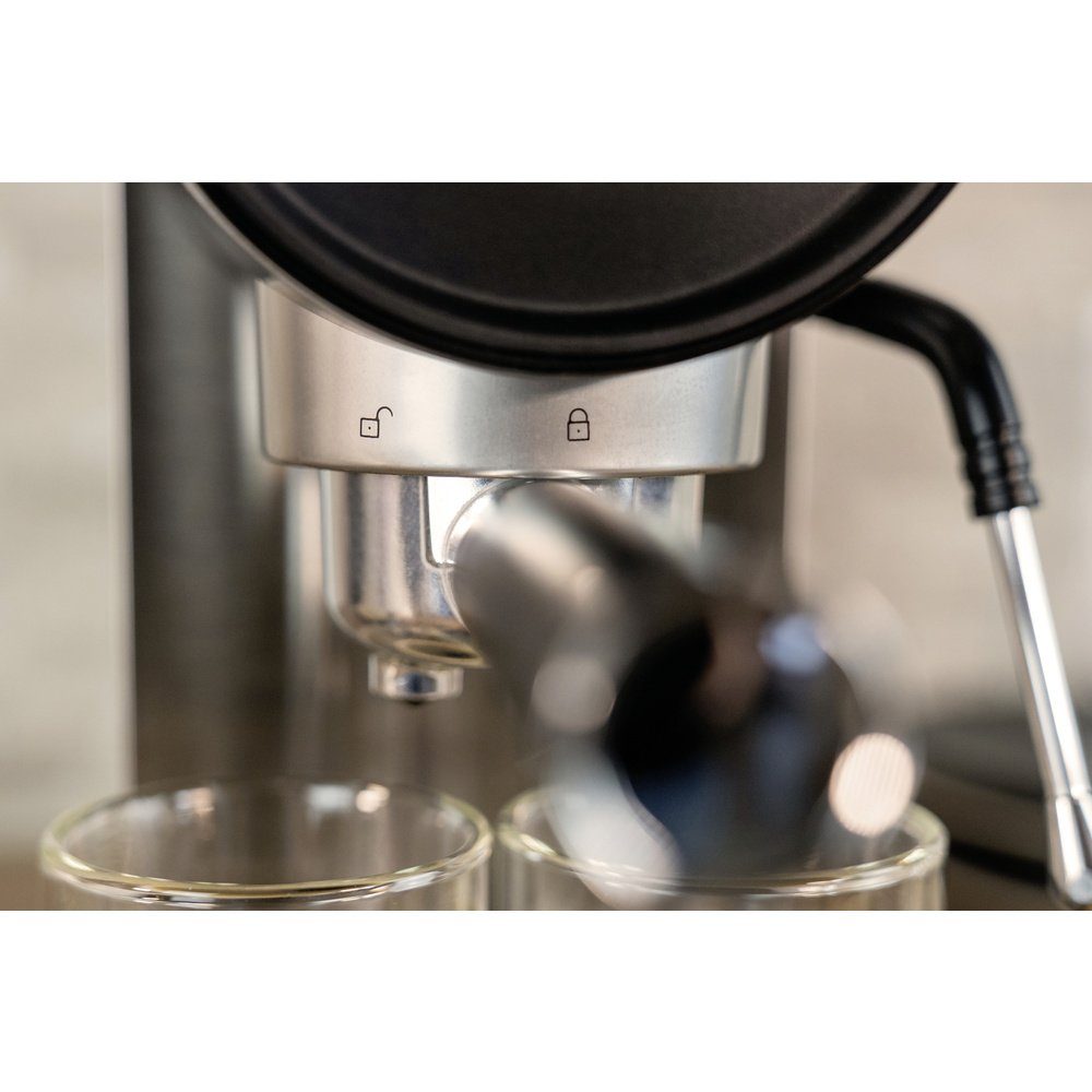 1 Schwarz Espressomaschine Unold Unold Siebträger Edelstahl, mit Espressomaschine Piccopresso