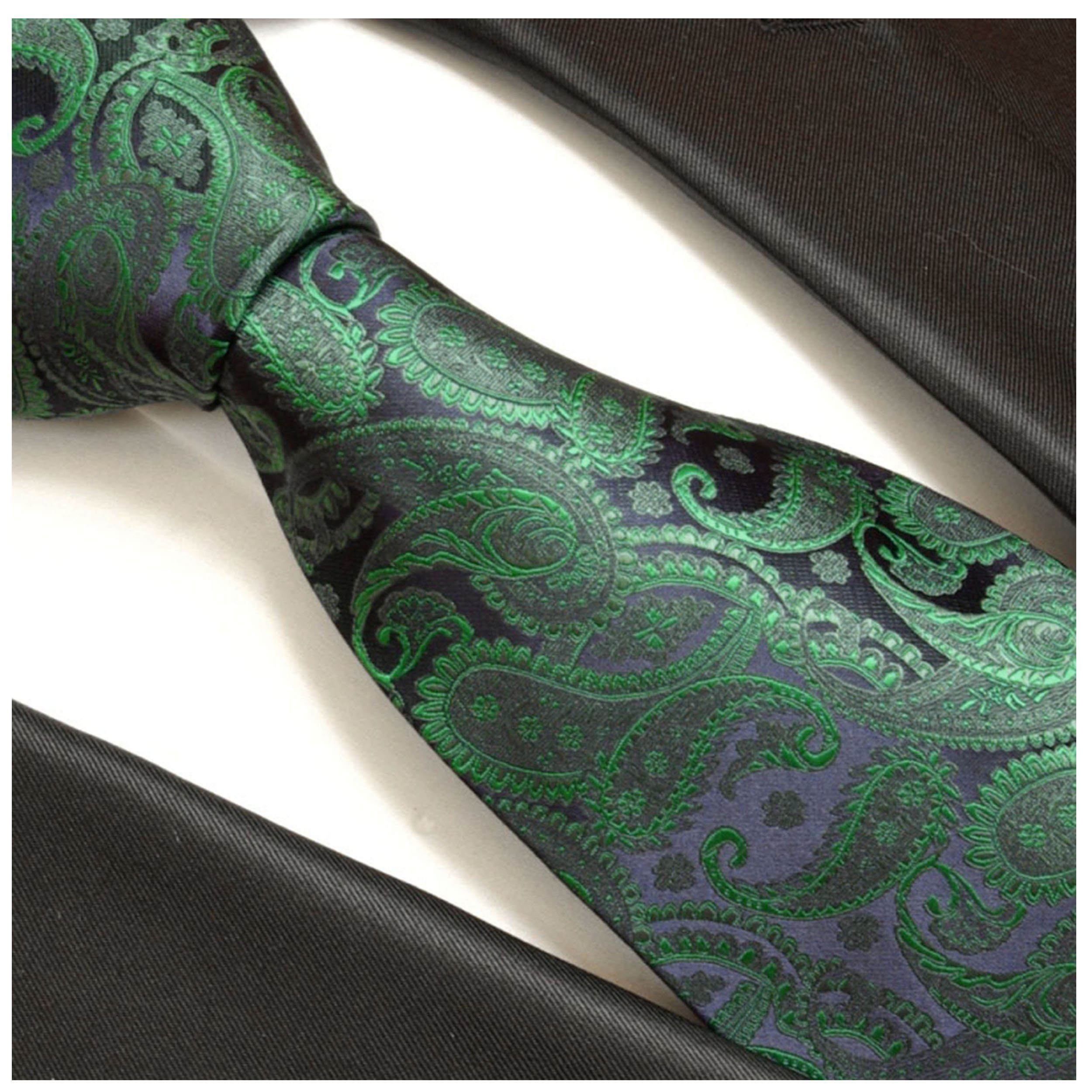 brokat 510 Seide Einstecktuch) Krawatte (Set, (8cm), 100% Malone Krawatte Breit smaragd Paul Seidenkrawatte 2-St., Tuch modern mit mit grün Herren paisley