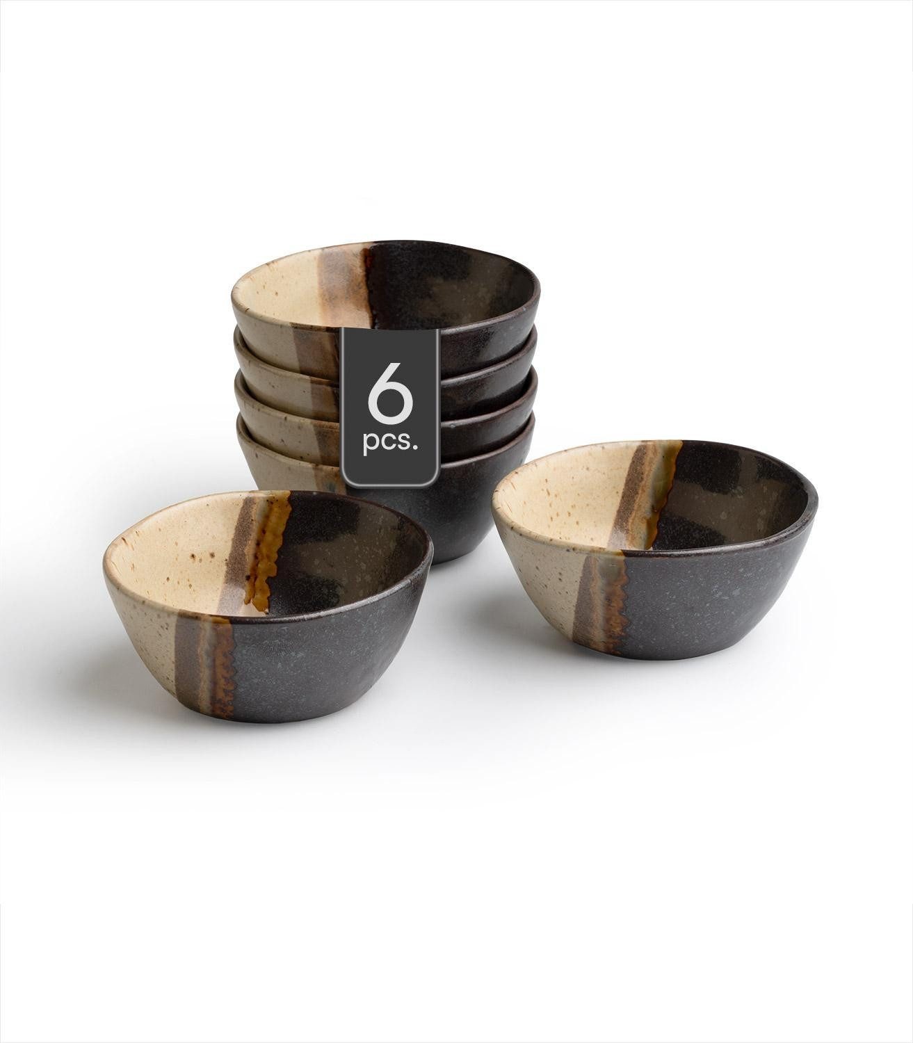 Snackschale Schälchen RACO, Schwarz, Braun, Ø 9 cm, Keramik, (Set, 6-tlg), matt