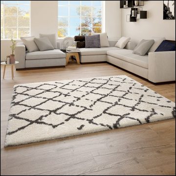 Hochflor-Teppich Hochflor-Teppich Im Shaggy-Design Flokati-Stil Mit Rauten-Muster, TT Home, Läufer, Höhe: 54 mm