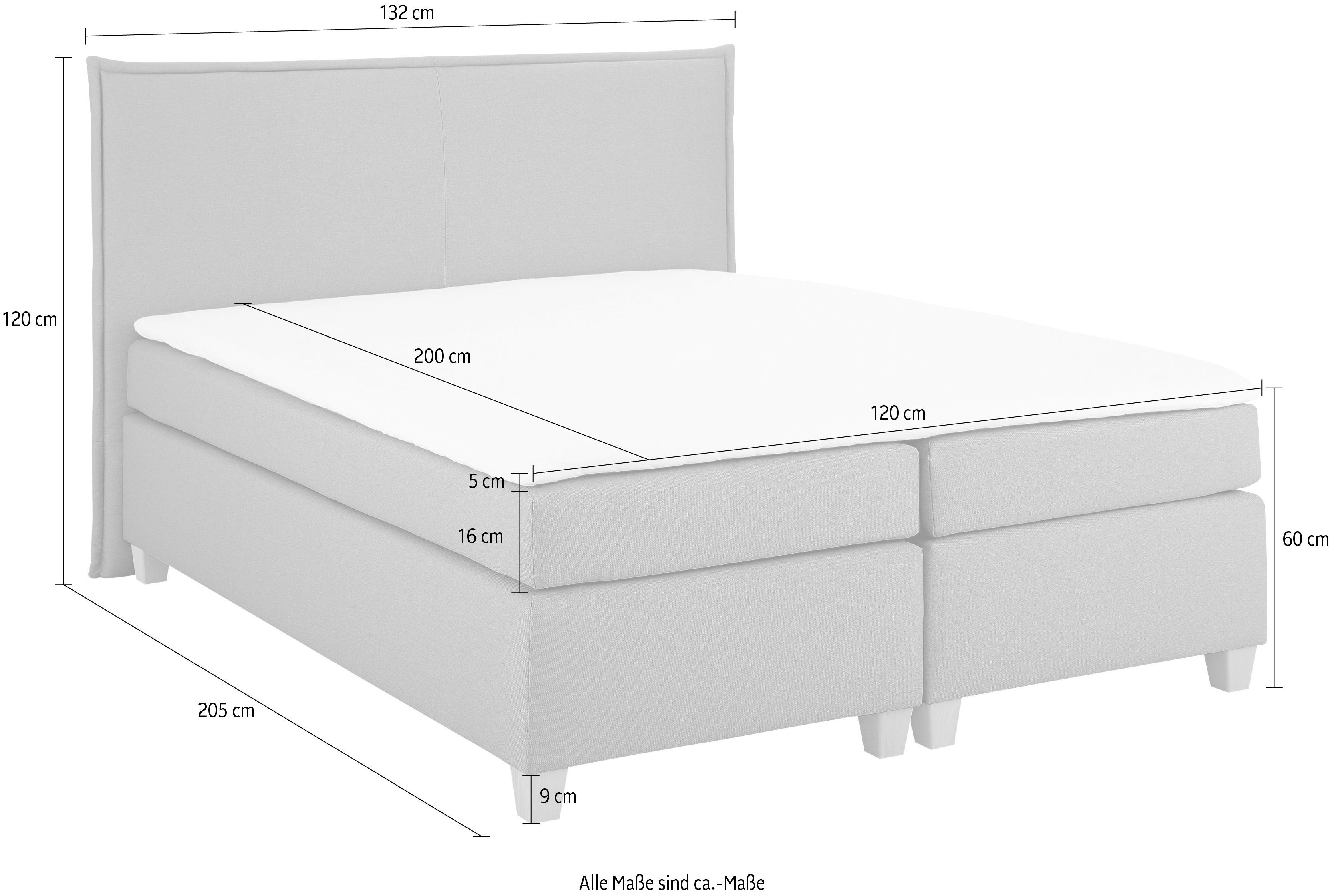 inkl. cm Home Boxspringbett Topper, 2 Houssay, 5 auch Überlänge Breiten, affaire in 220 Härtegraden anthrazit