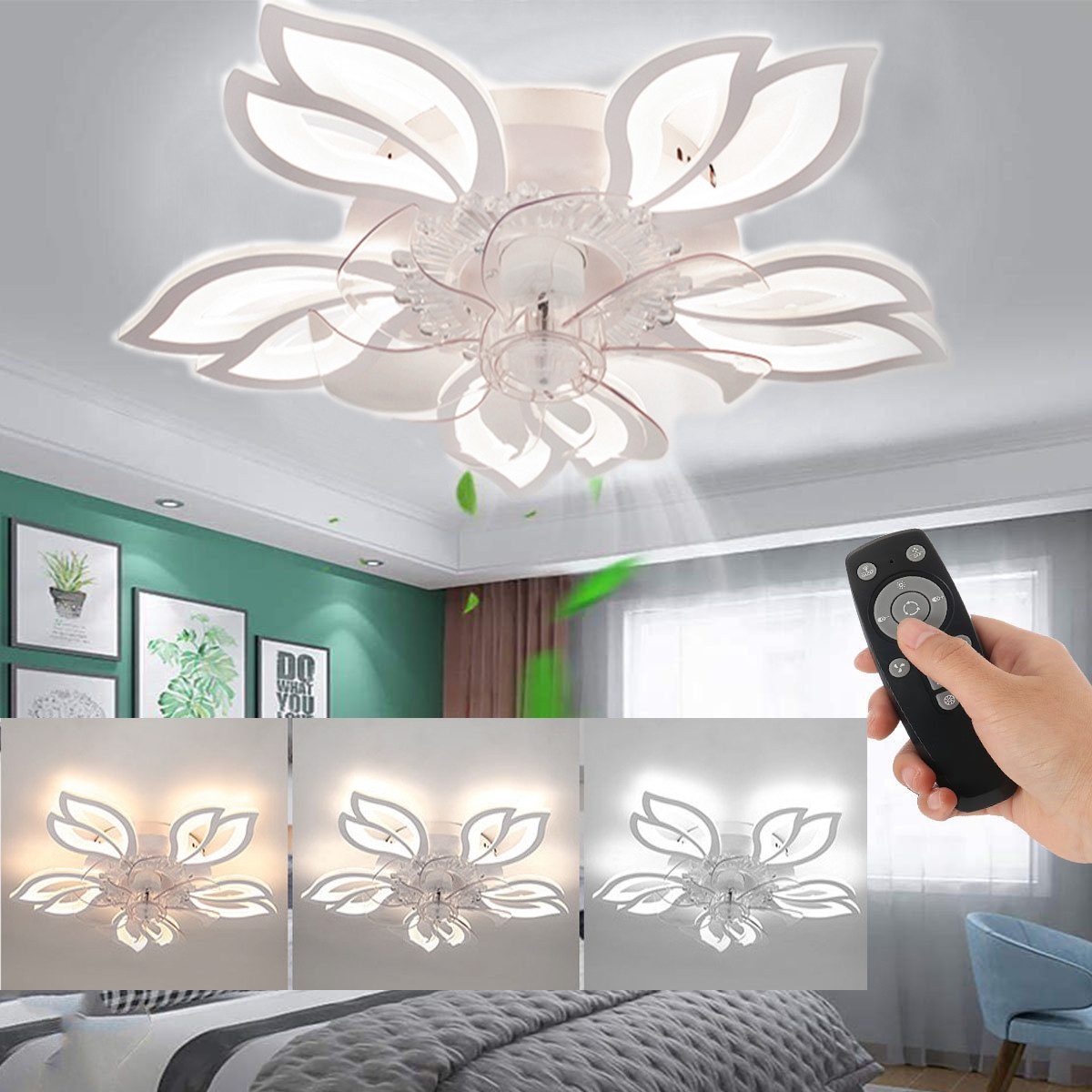 LETGOSPT Deckenleuchte Deckenventilator mit Lampe, 50W günstig online kaufen