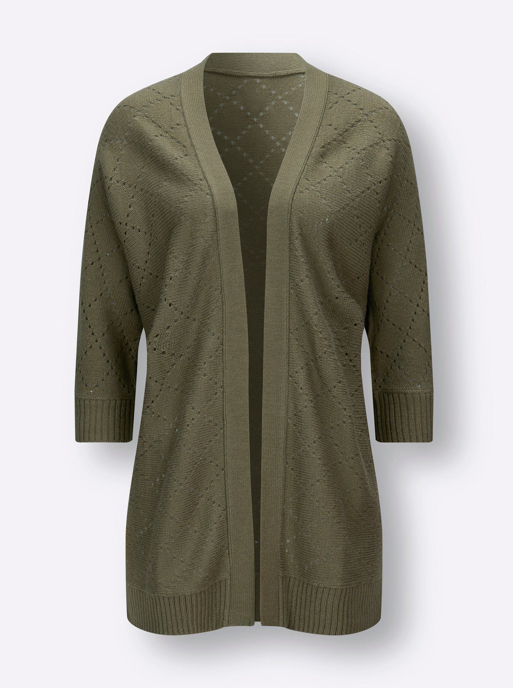 Sieh an! Strickjacke Long-Strickjacke 3/4-Arm Ajour
