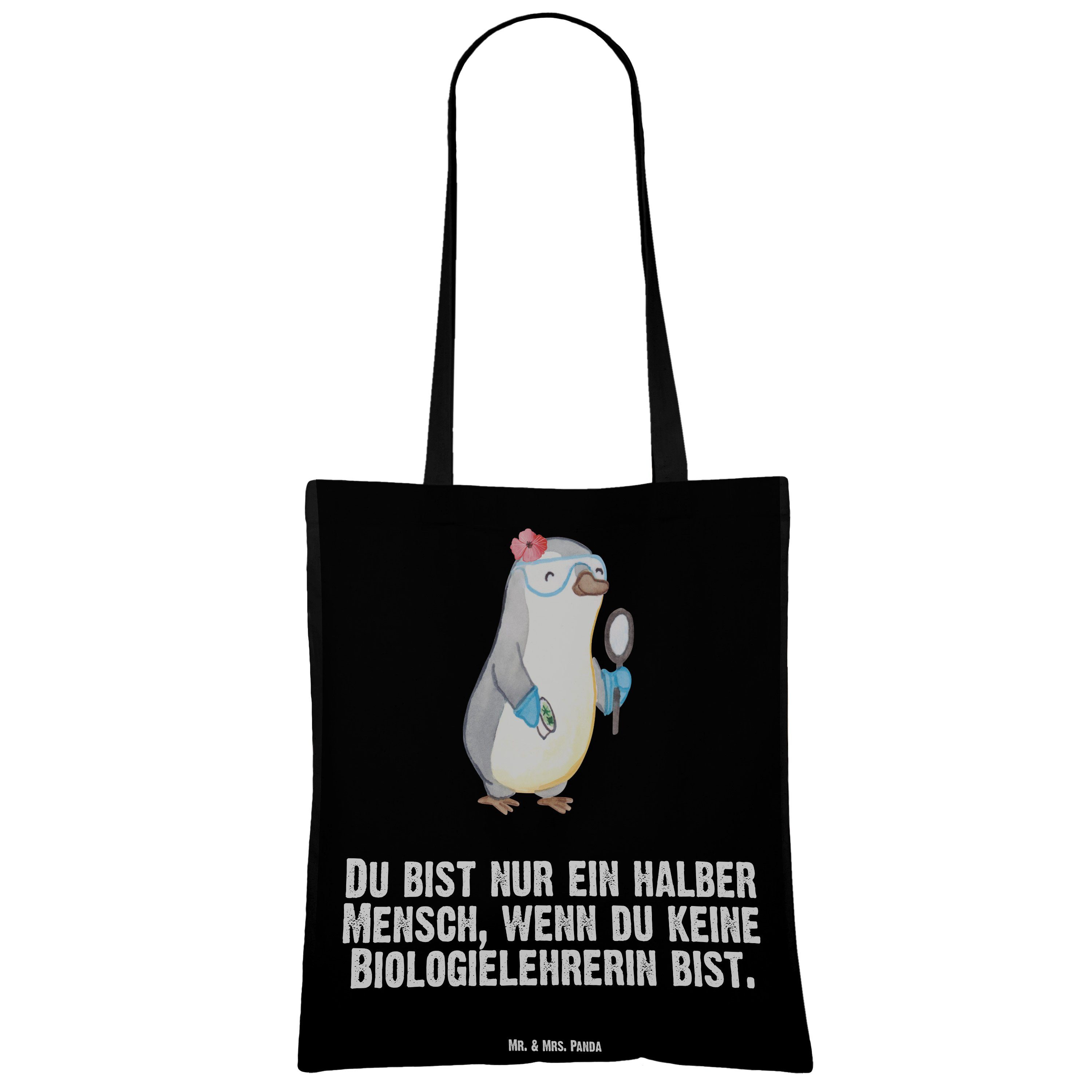 Einkaufstasche, & Mr. Mrs. Biologielehrerin Schwarz Panda Geschenk, Juteb - (1-tlg) Tragetasche mit - Herz