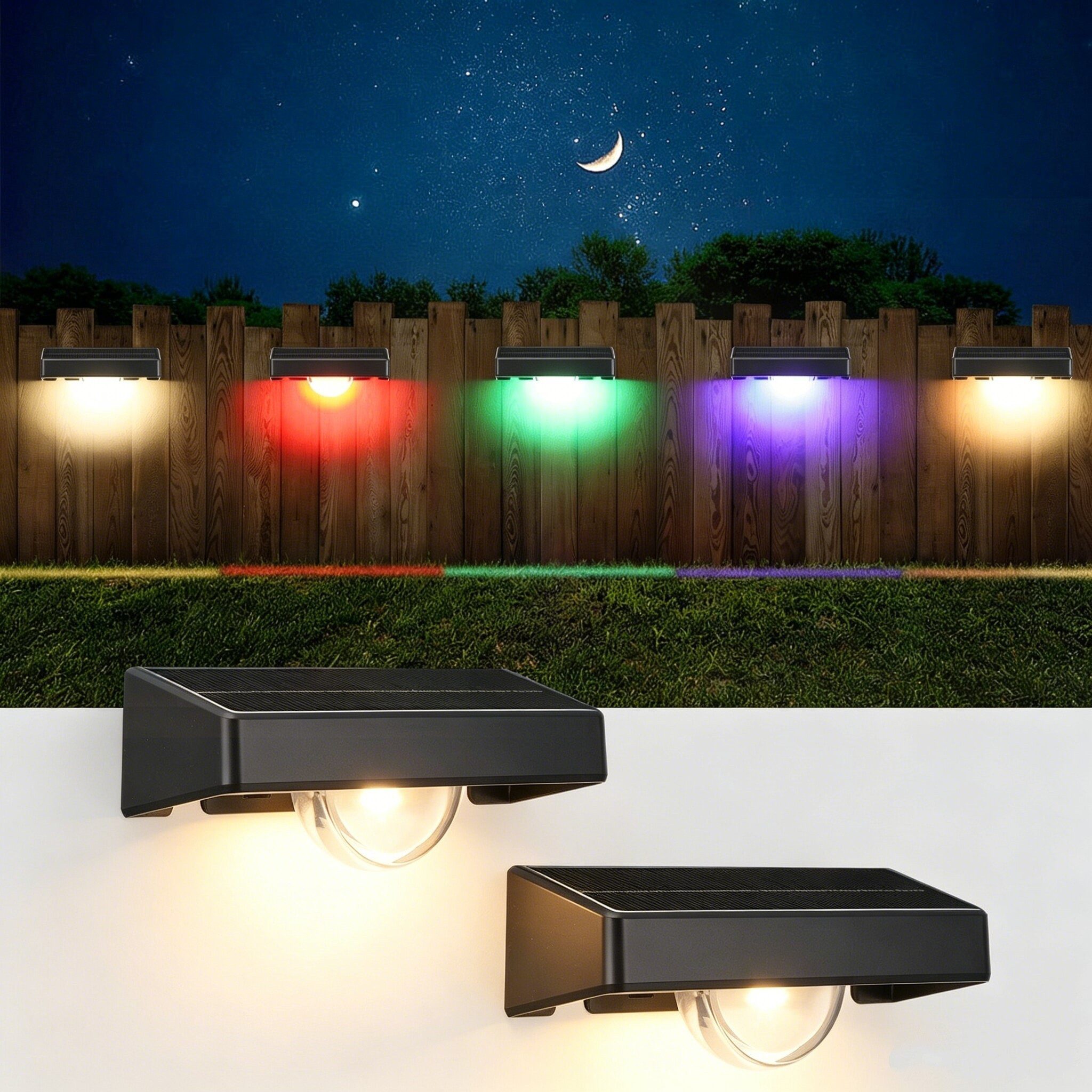 WILGOON LED Solarleuchte 4 Stück Solarlampen für Außen Garten, RGB Solarleuchte Zaunlichter, LED fest integriert, Kaltweiß, Warmweiß, RGB, RGB Led Solar Gartenleuchten für Terrasse, Stufen, Terrasse, Zaun