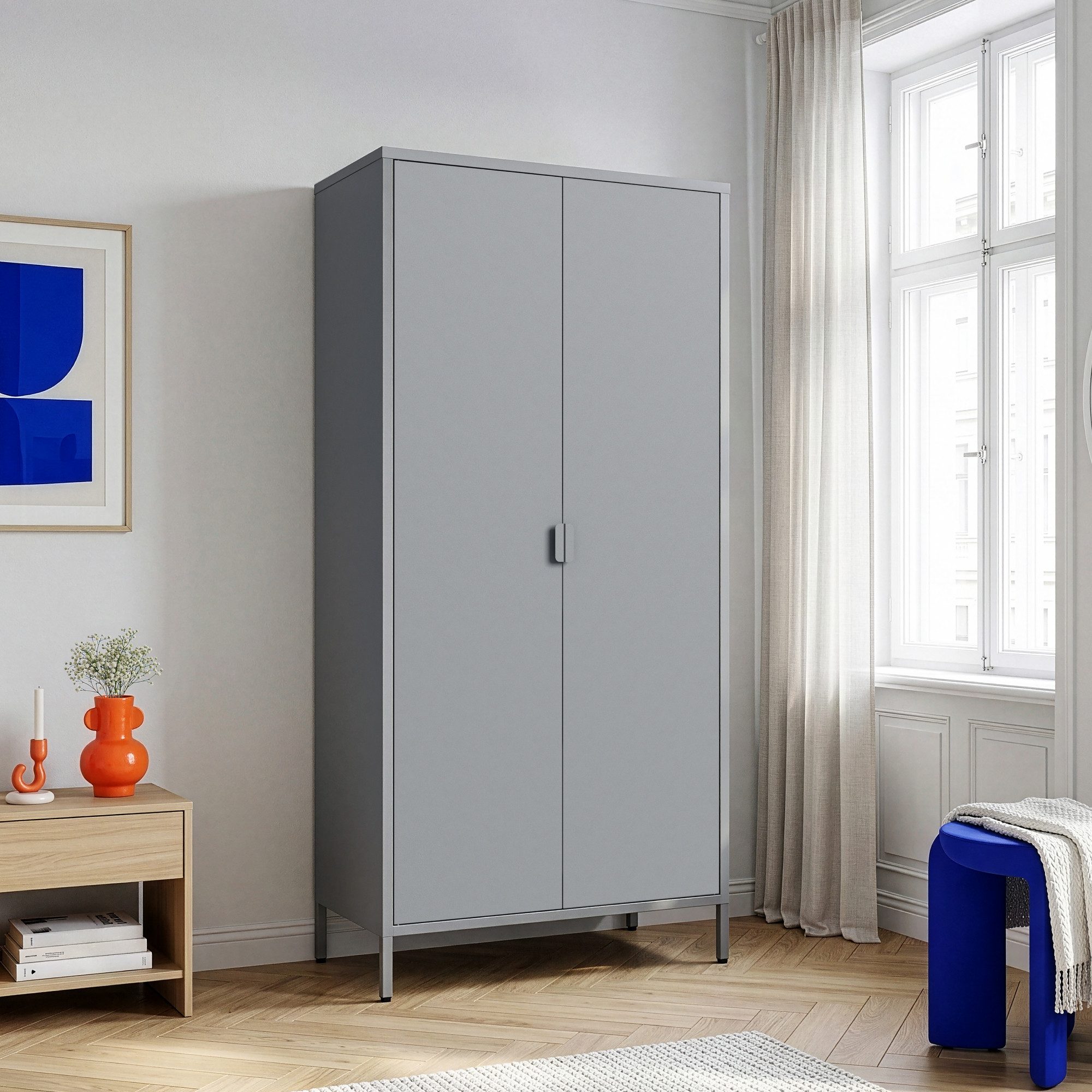 en.casa Kleiderschrank »Esteli« 170 x 80 x 45 cm mit 2 Türen Stahl Grau
