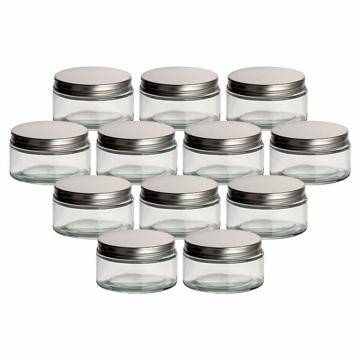 gouveo Leerglas Schraubglas 200 ml mit Deckel für Creme Lotion (12 St) 12 Stück-silberfarben FY11460