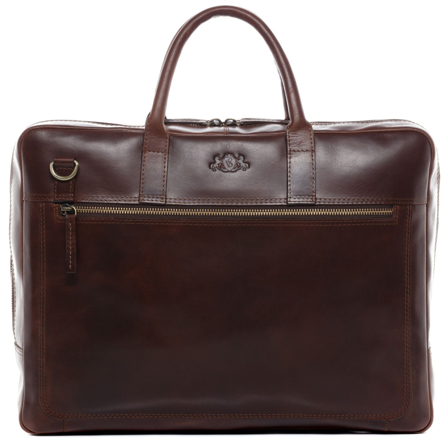 SID & VAIN Umhängetasche echt Leder Aktentasche 15 Zoll Laptop Fach braun, Laptoptasche 15,4 Zoll, Arbeitstasche Umhängetasche Damen Herren braun